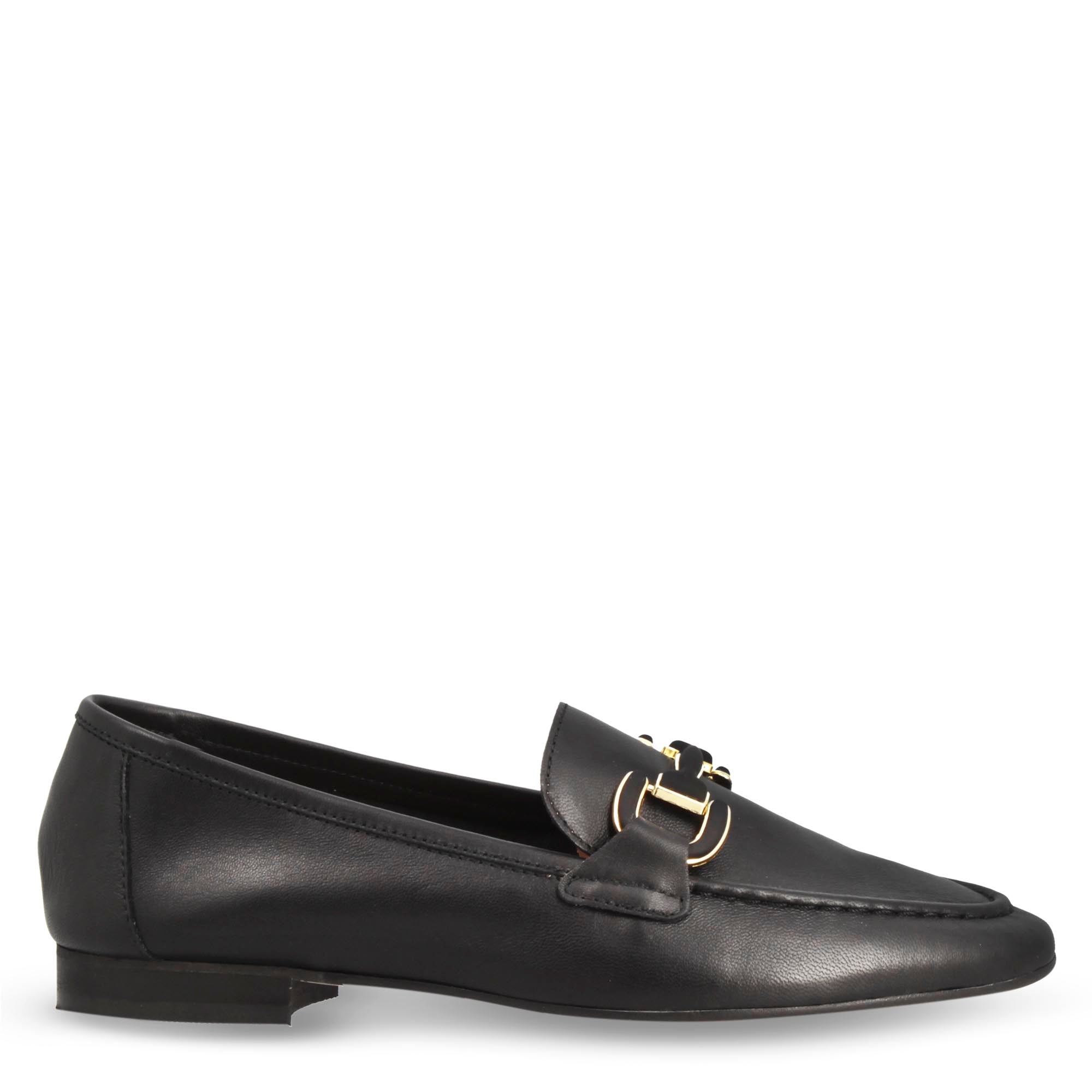 Mocassin souple fait main pour femme en cuir noir