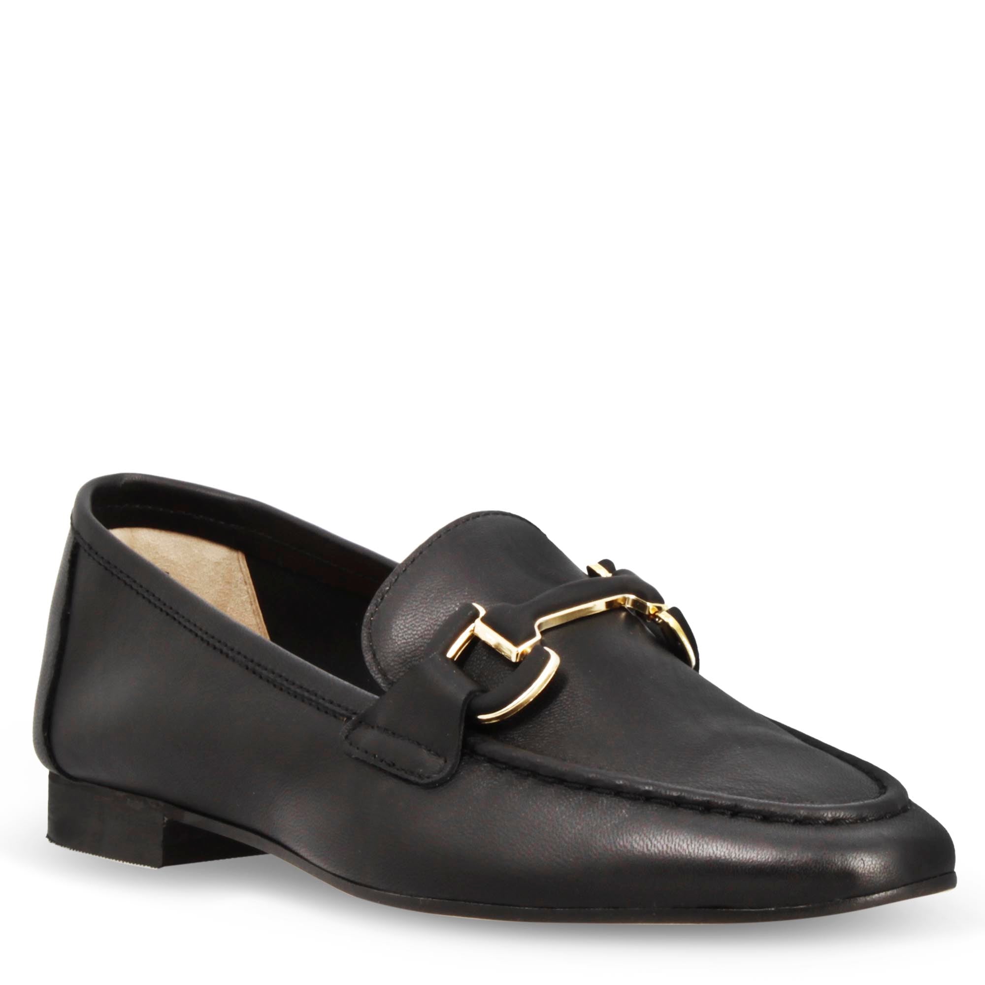 Mocassin souple fait main pour femme en cuir noir