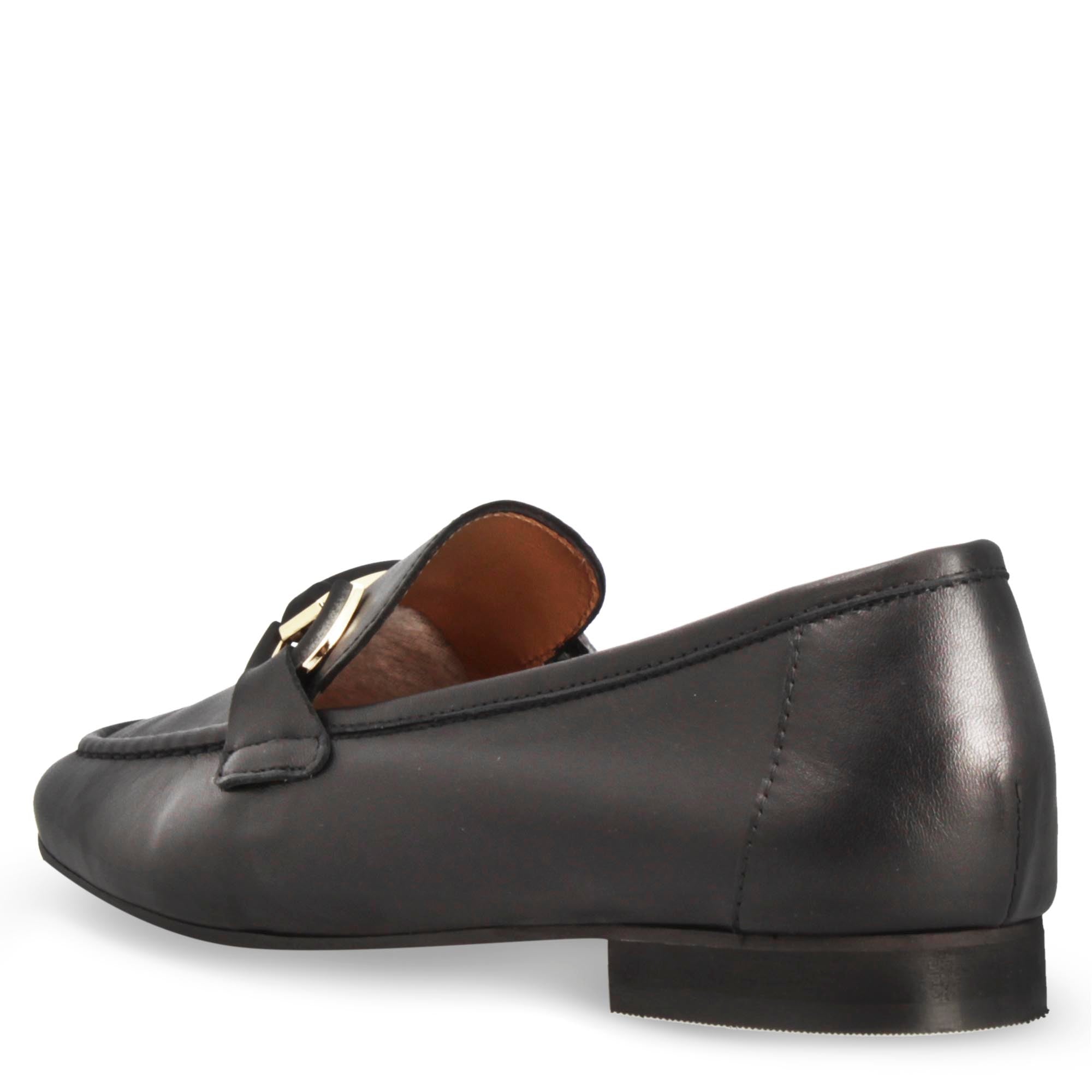 Mocassin souple fait main pour femme en cuir noir