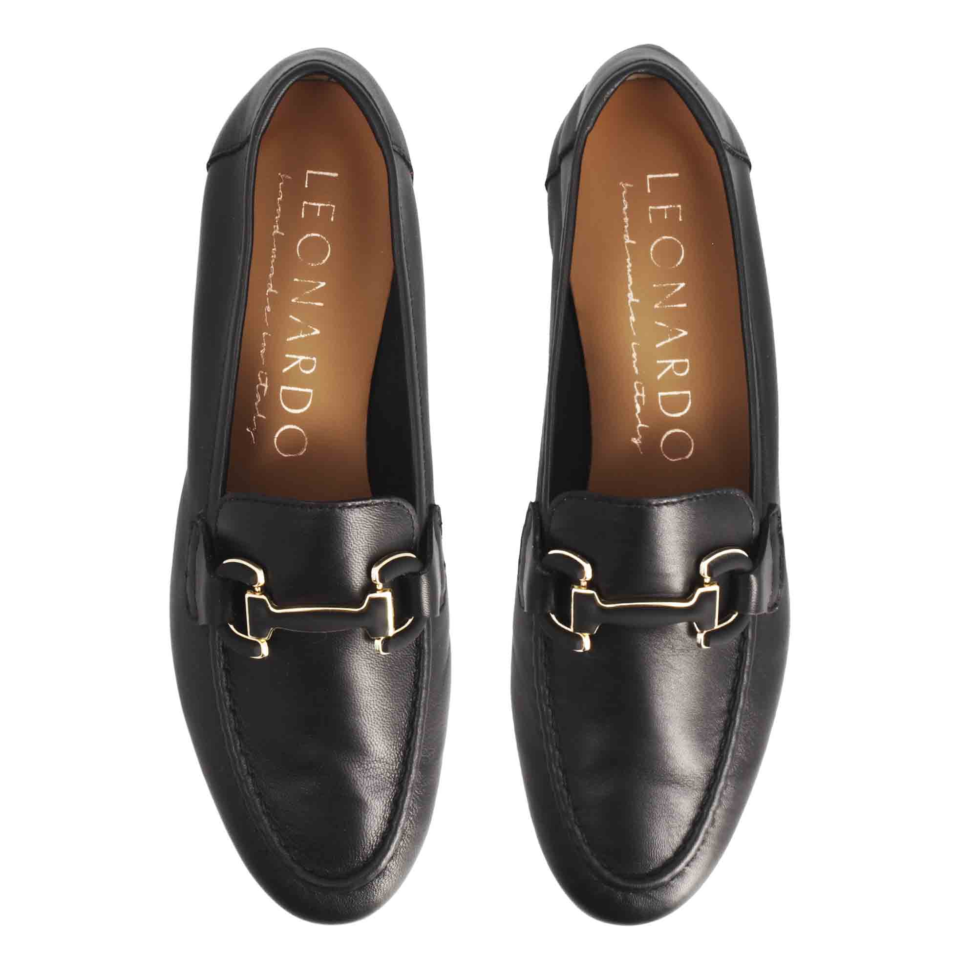 Mocassin souple fait main pour femme en cuir noir