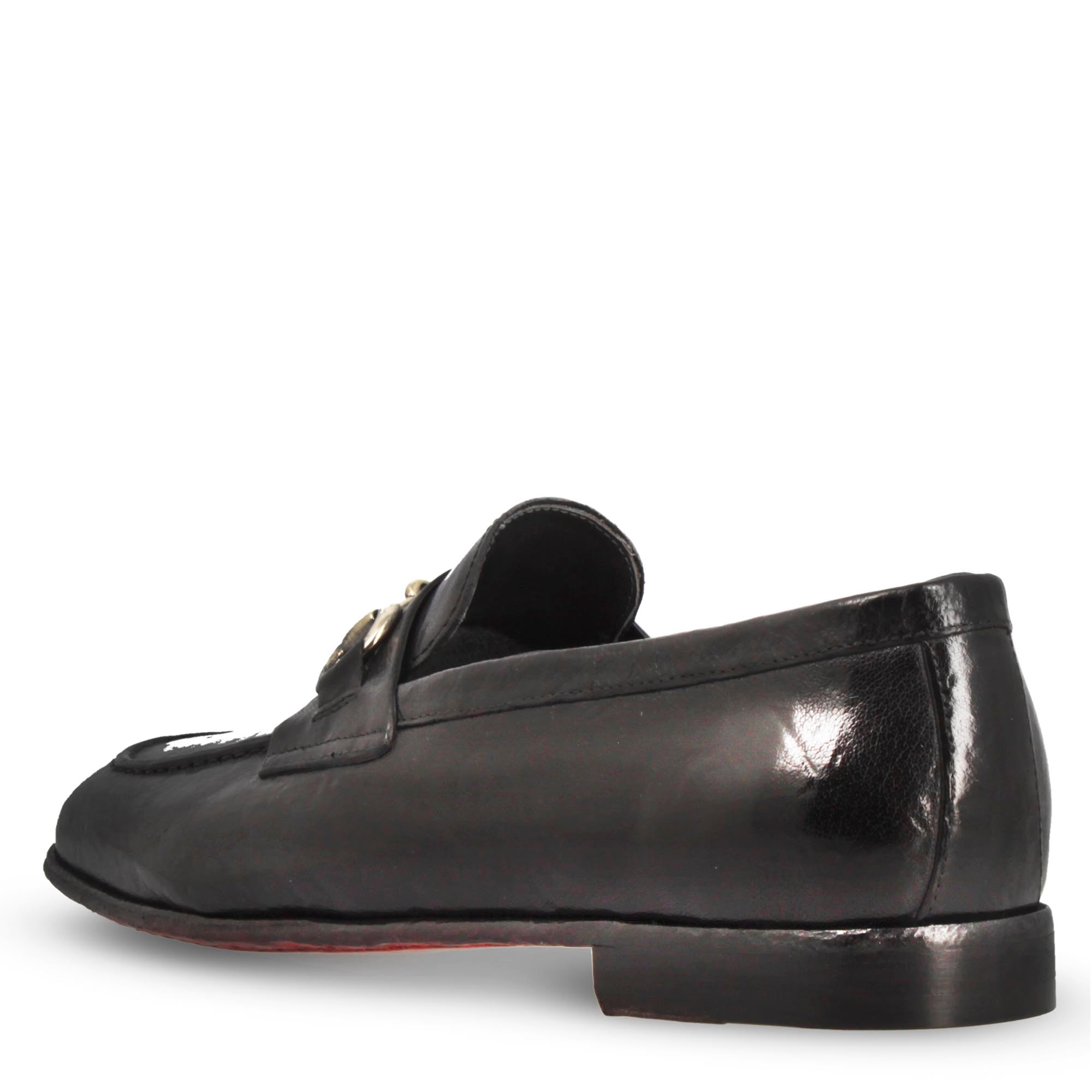 Mocassin noir pour homme fait main avec boucle en cuir fin