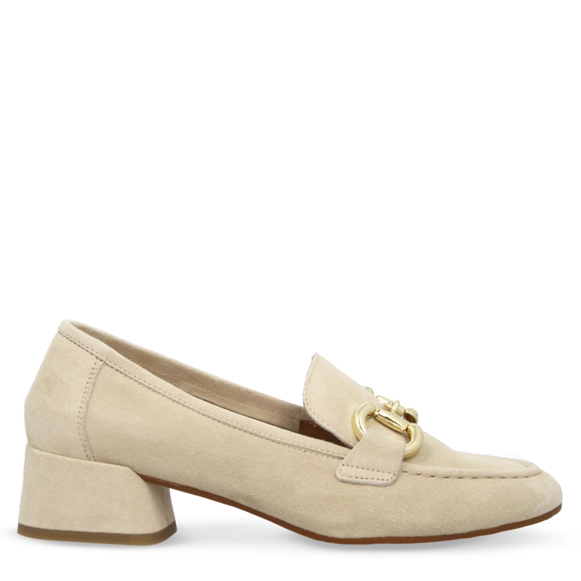 Mocassins à talon moyen en daim beige pour femme