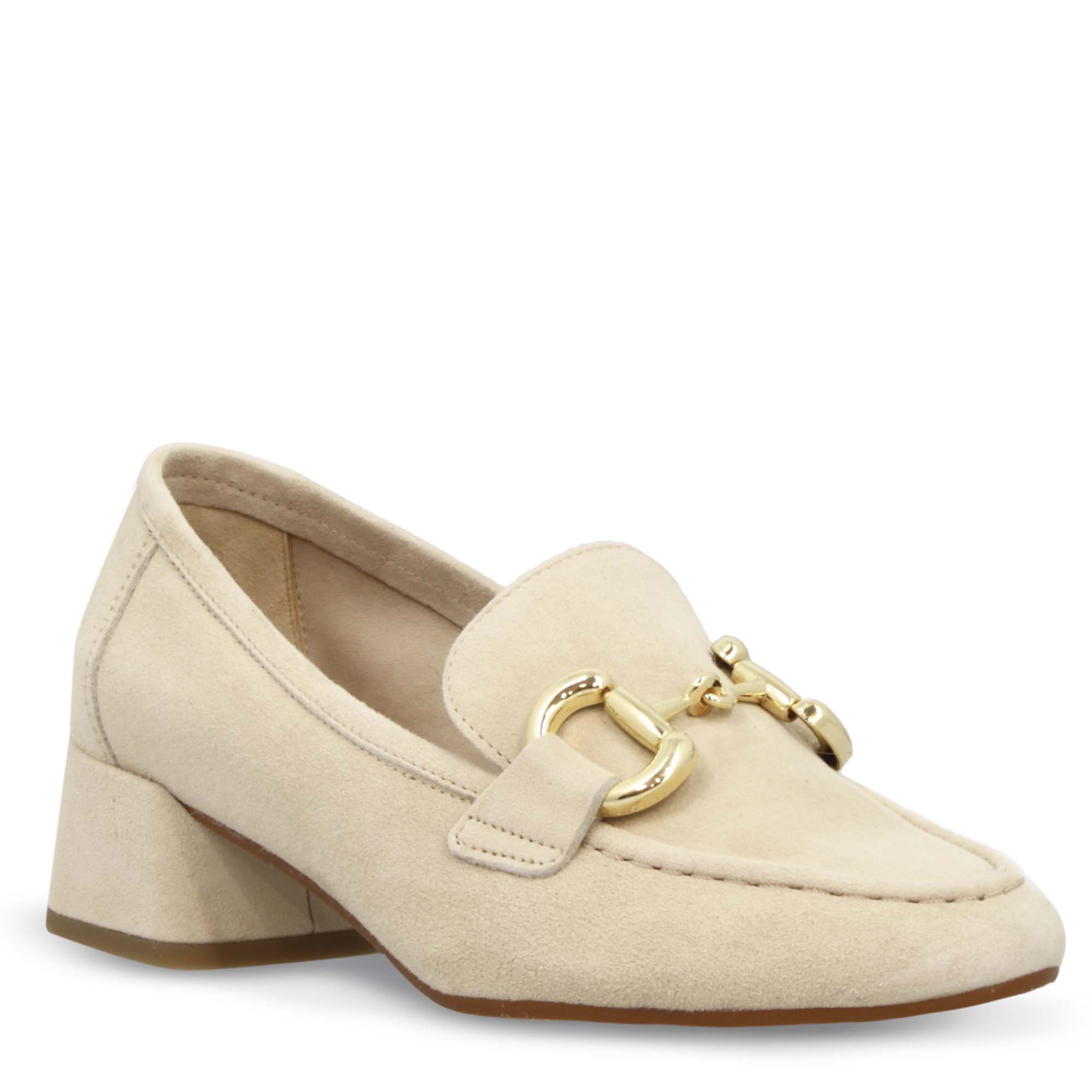 Mocassins à talon moyen en daim beige pour femme