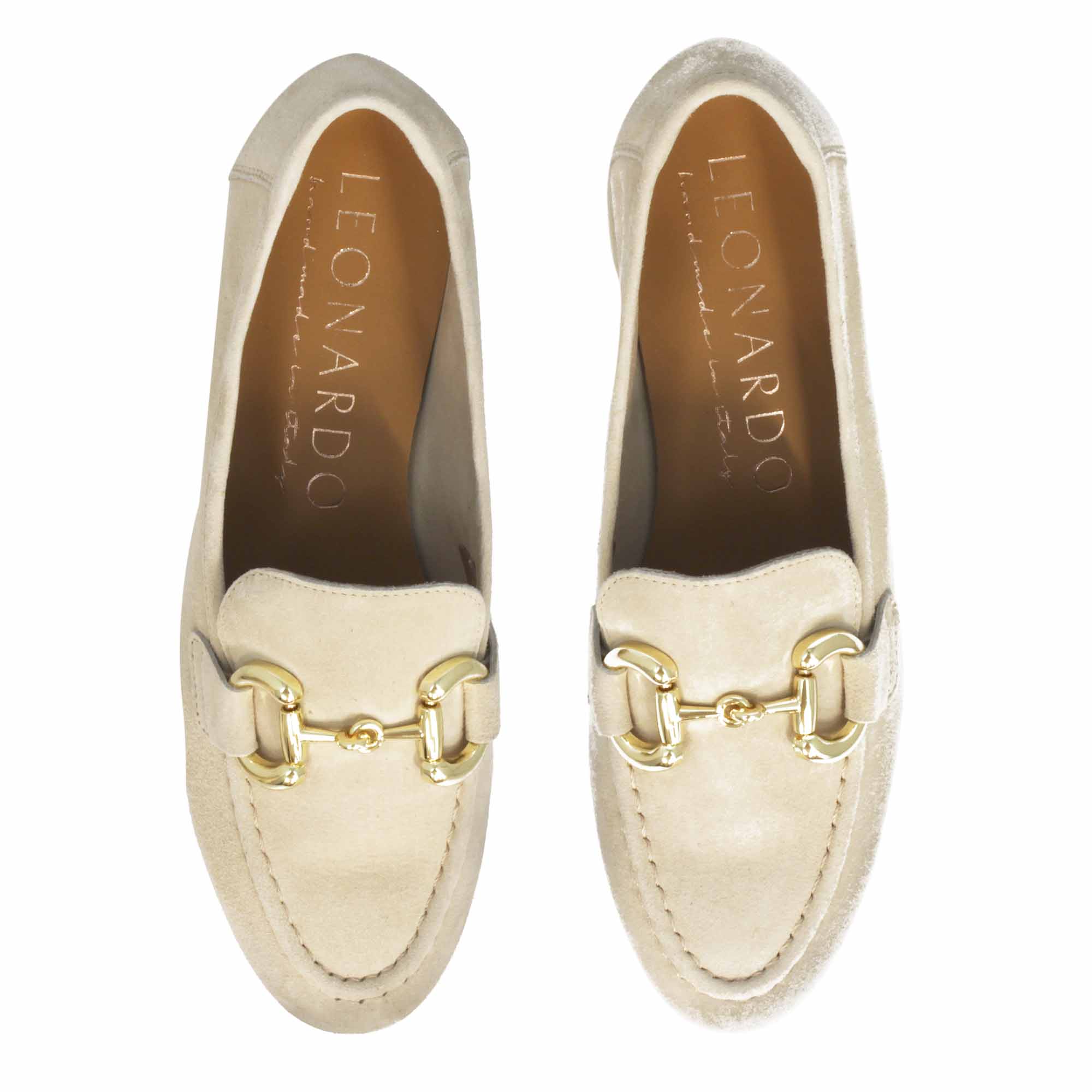 Mocassins à talon moyen en daim beige pour femme