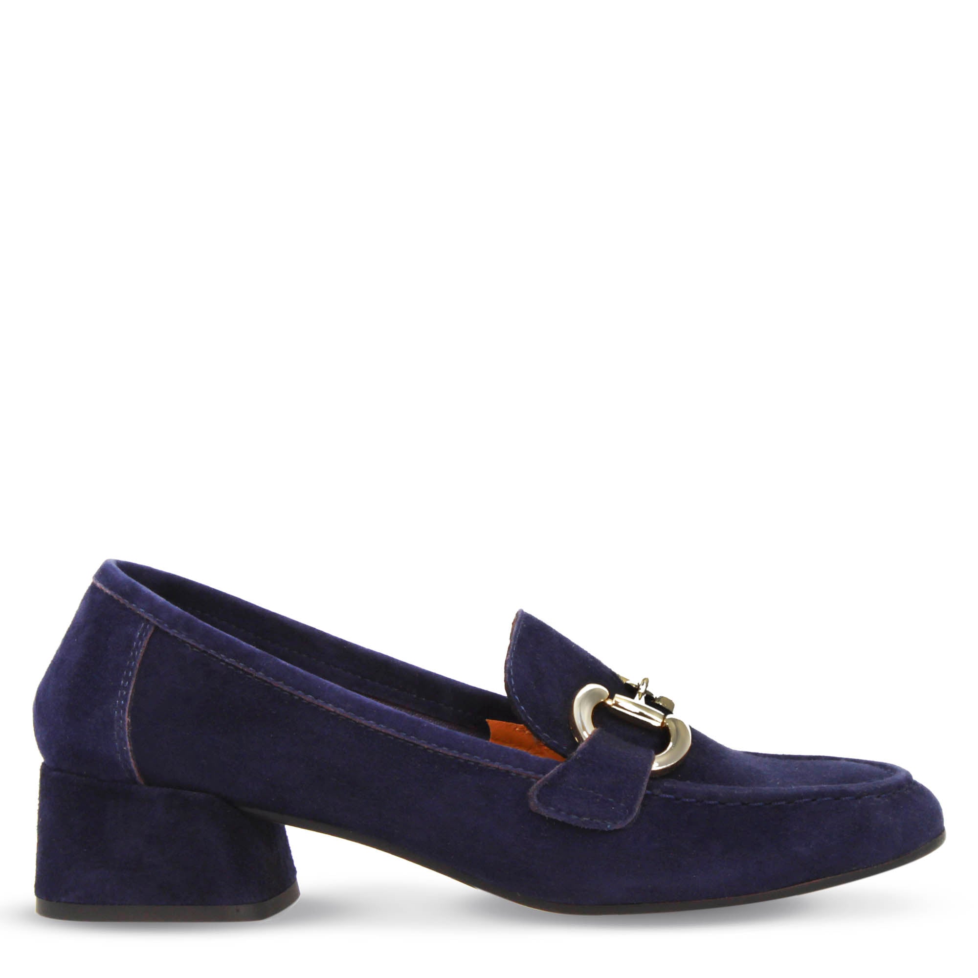 Mocassins à talon moyen pour femme en daim bleu
