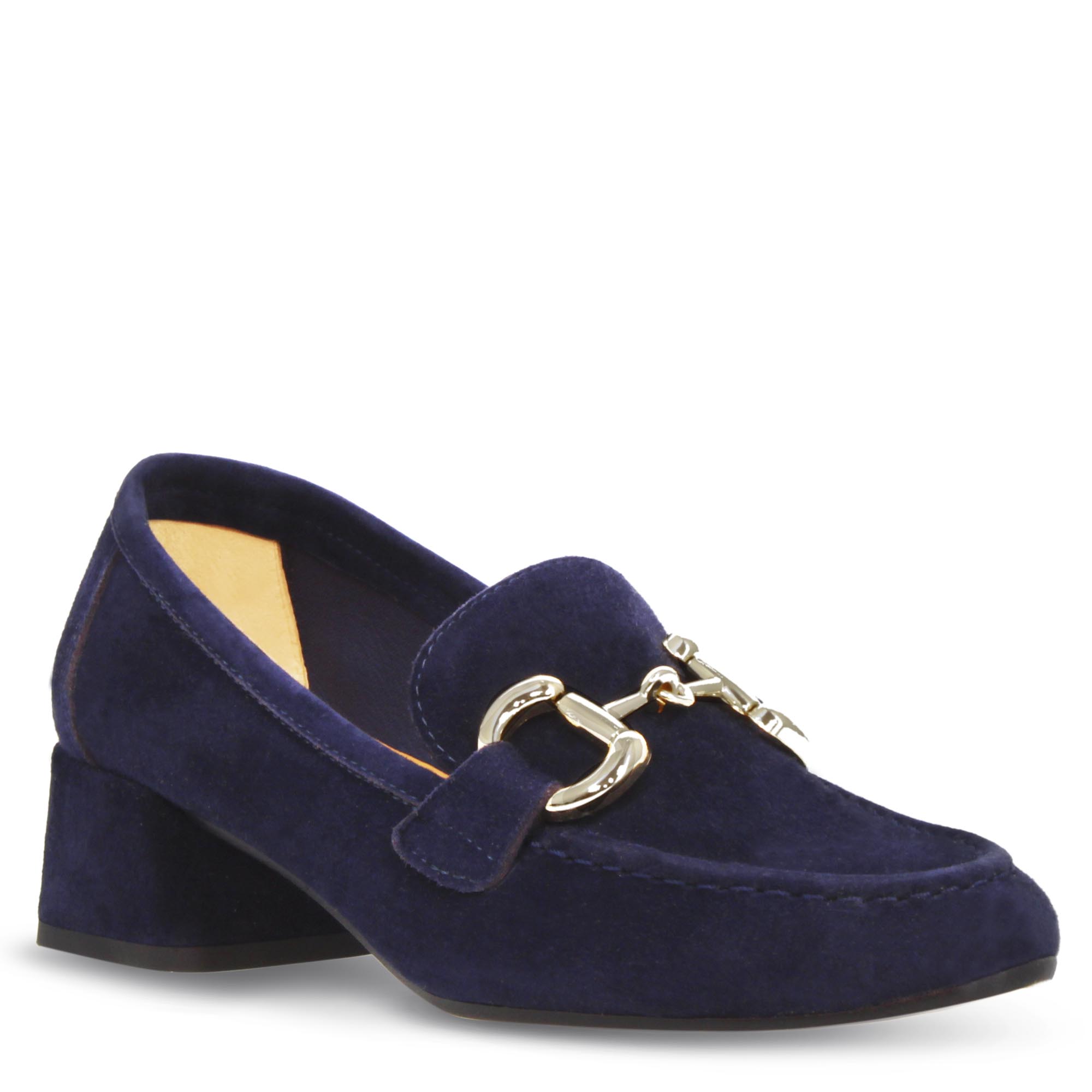 Mocassins à talon moyen pour femme en daim bleu