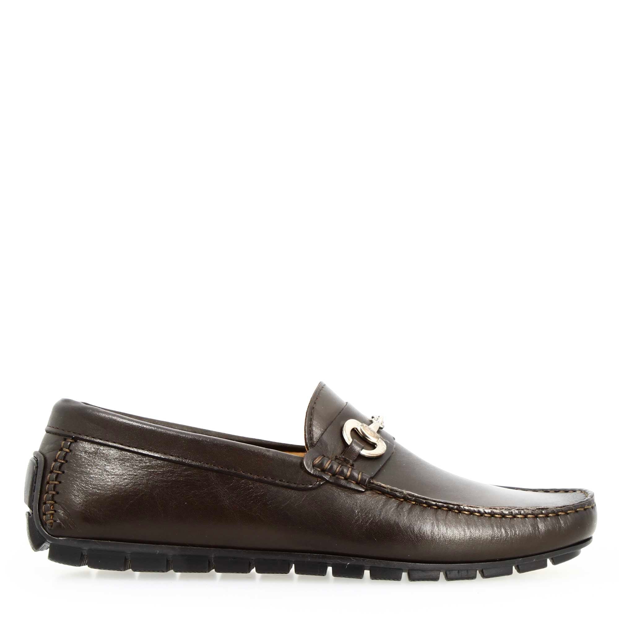 Ulisse Men's Brown Leather Loafers with Clip