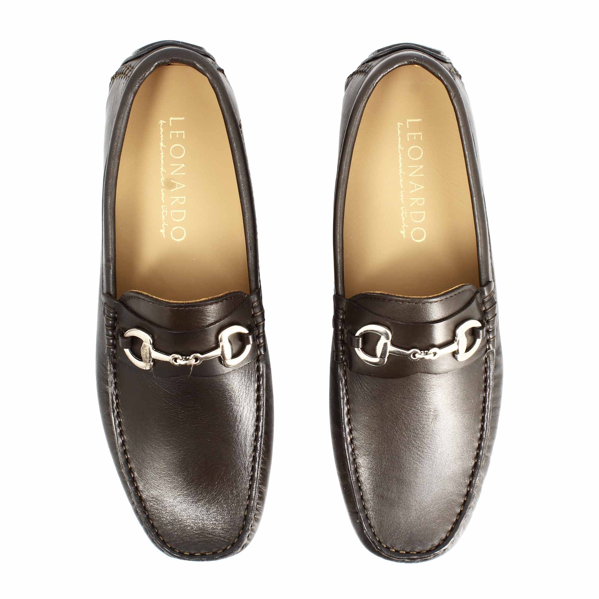 Ulisse Men's Brown Leather Loafers with Clip