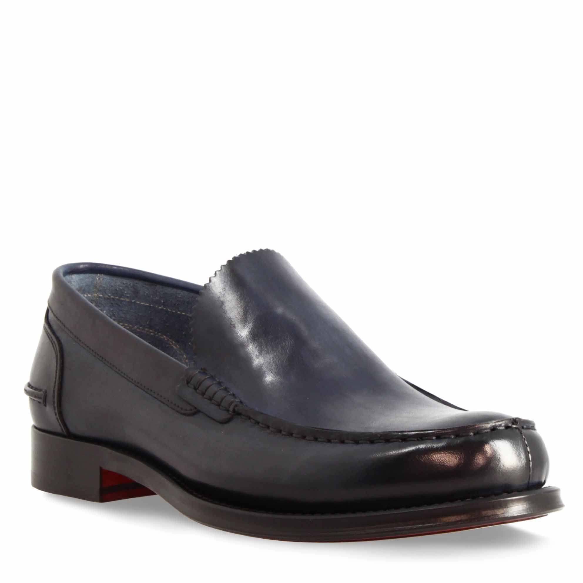 Mocassino artigianale classico da uomo in pelle blu