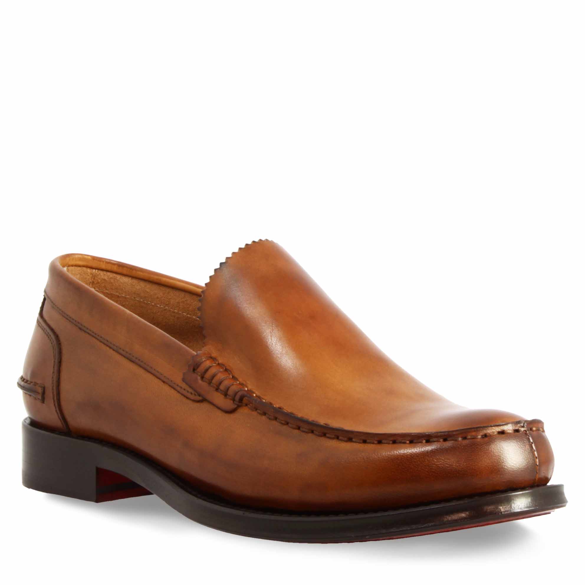 Classic handmade men's moccasin in brown leather