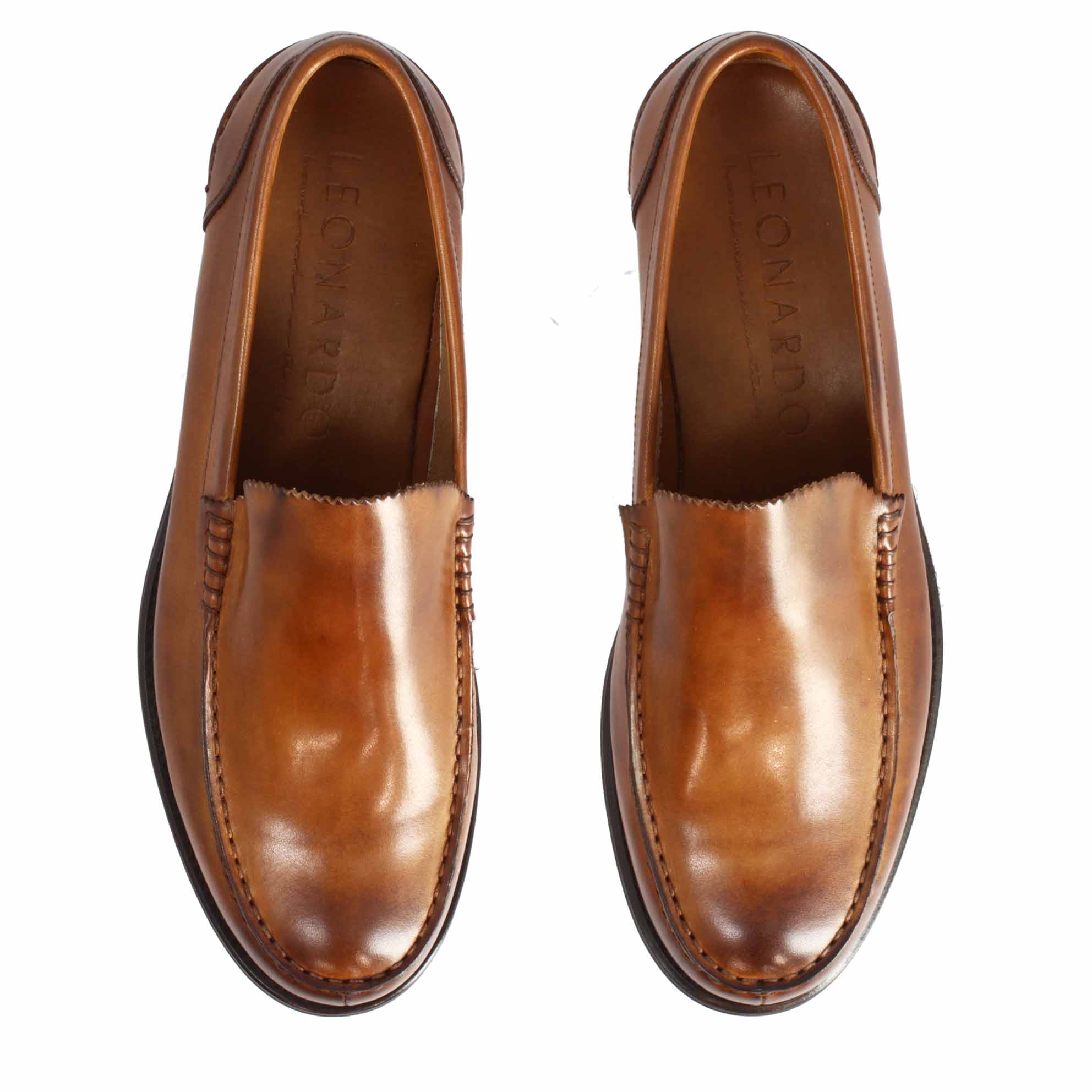 Classic handmade men's moccasin in brown leather