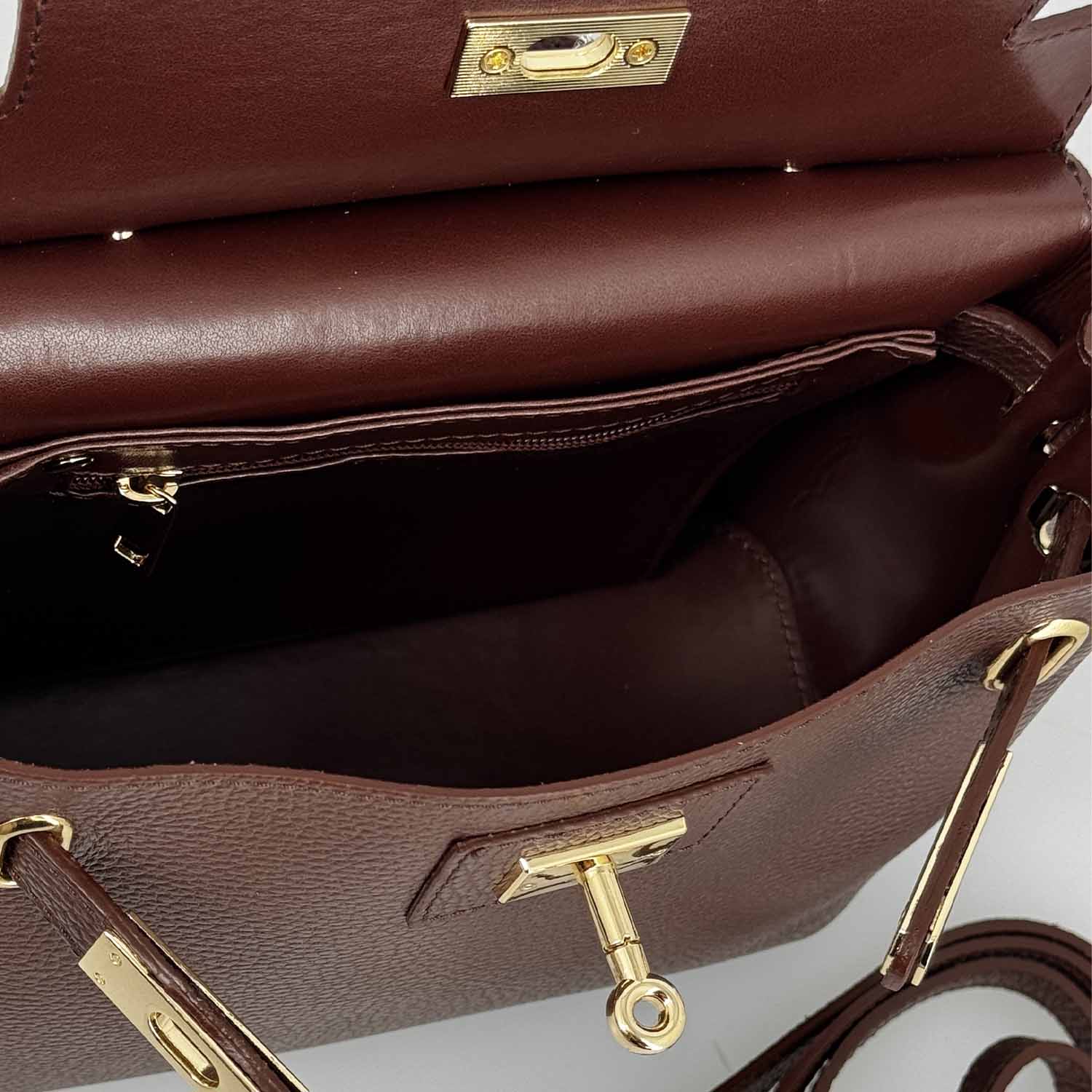 Sac à main et bandoulière Ninfea pour femme en cuir marron foncé