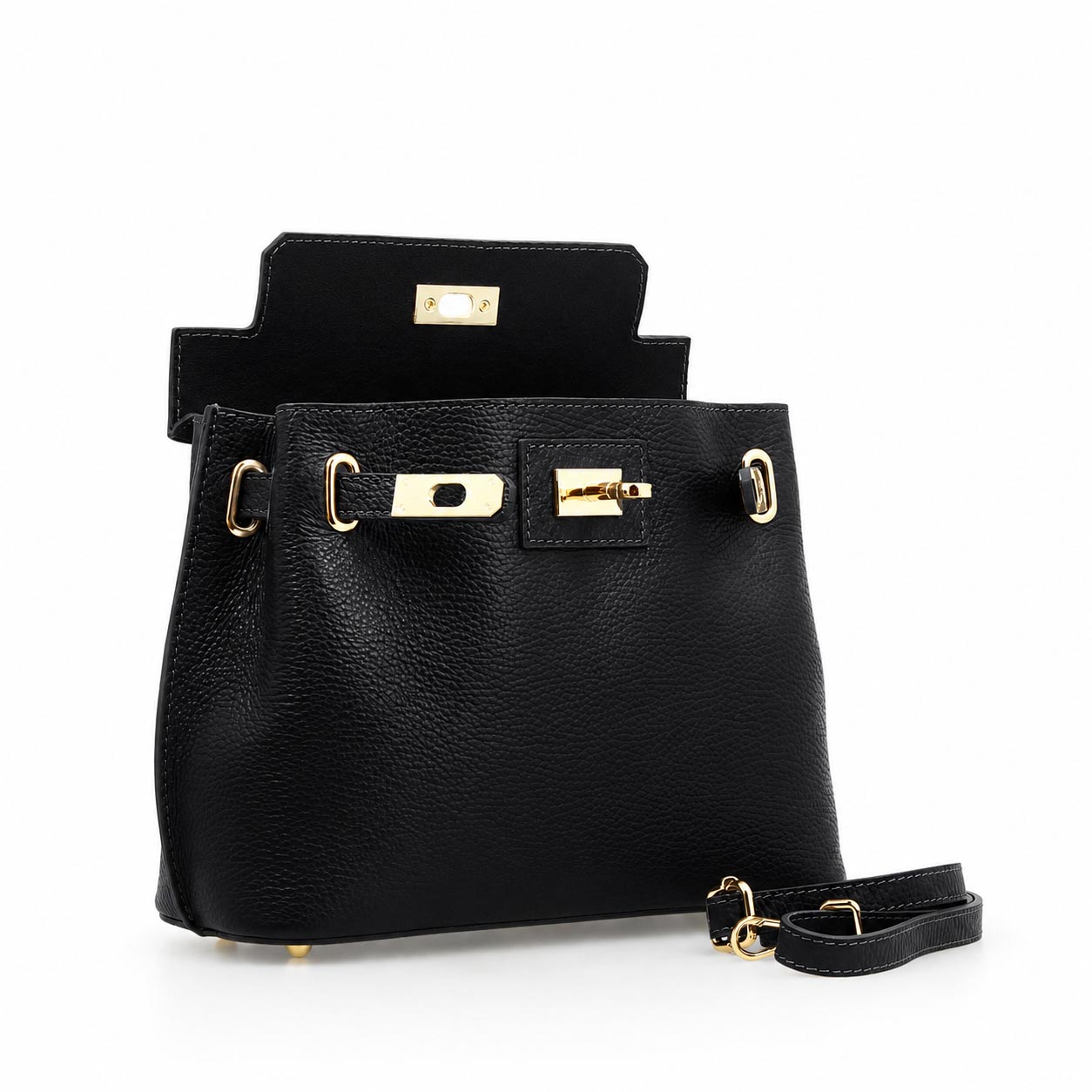 Ninfea schwarz handtasche aus kalbsleder