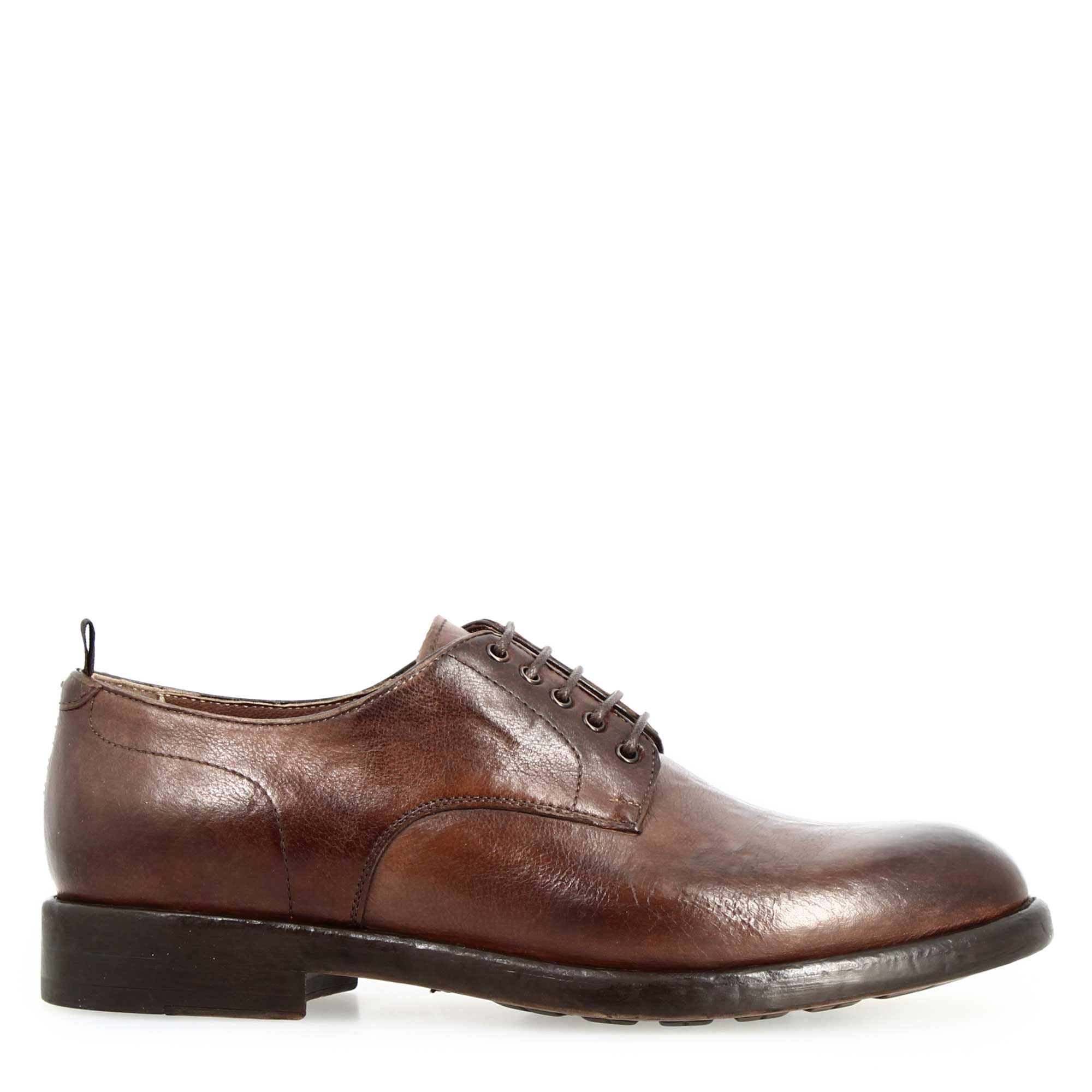 Modern men's derby in brown fine leather