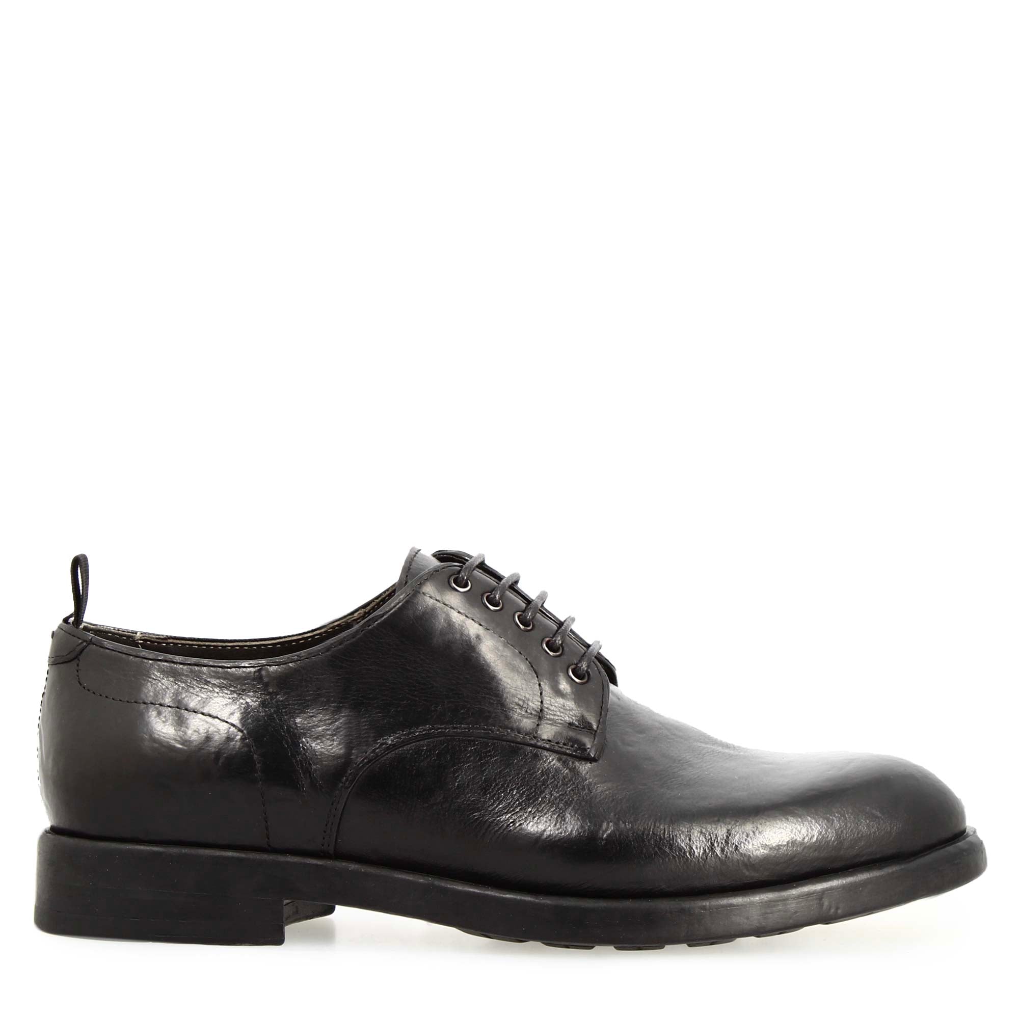 Modern men's derby in black fine leather