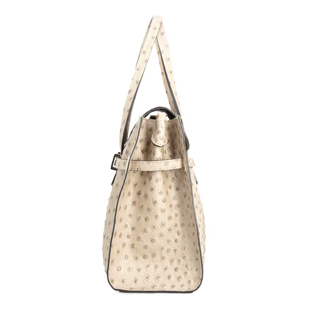 Rosetta L - Large Ostrich-Print Leather Handbag White