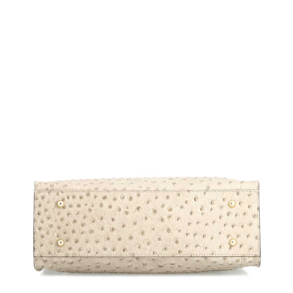Rosetta L - Large Ostrich-Print Leather Handbag White