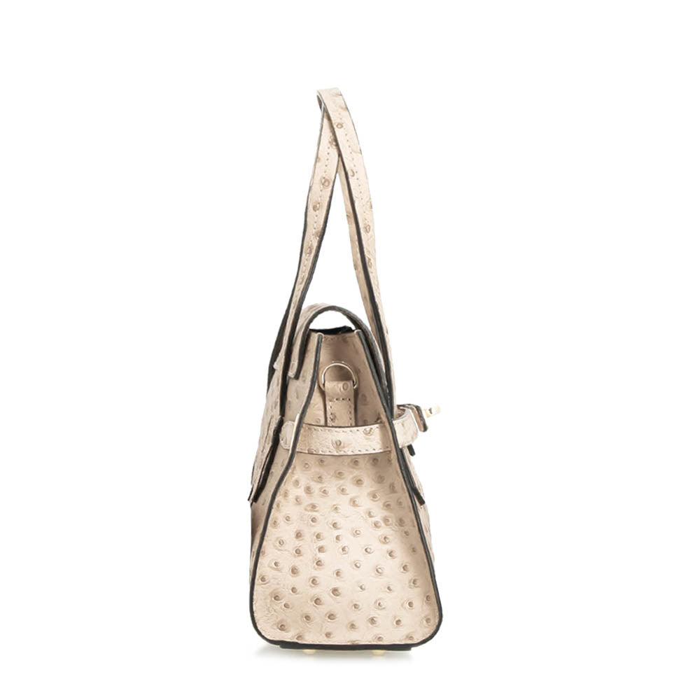 Rosetta M - Medium white ostrich-print leather handbag