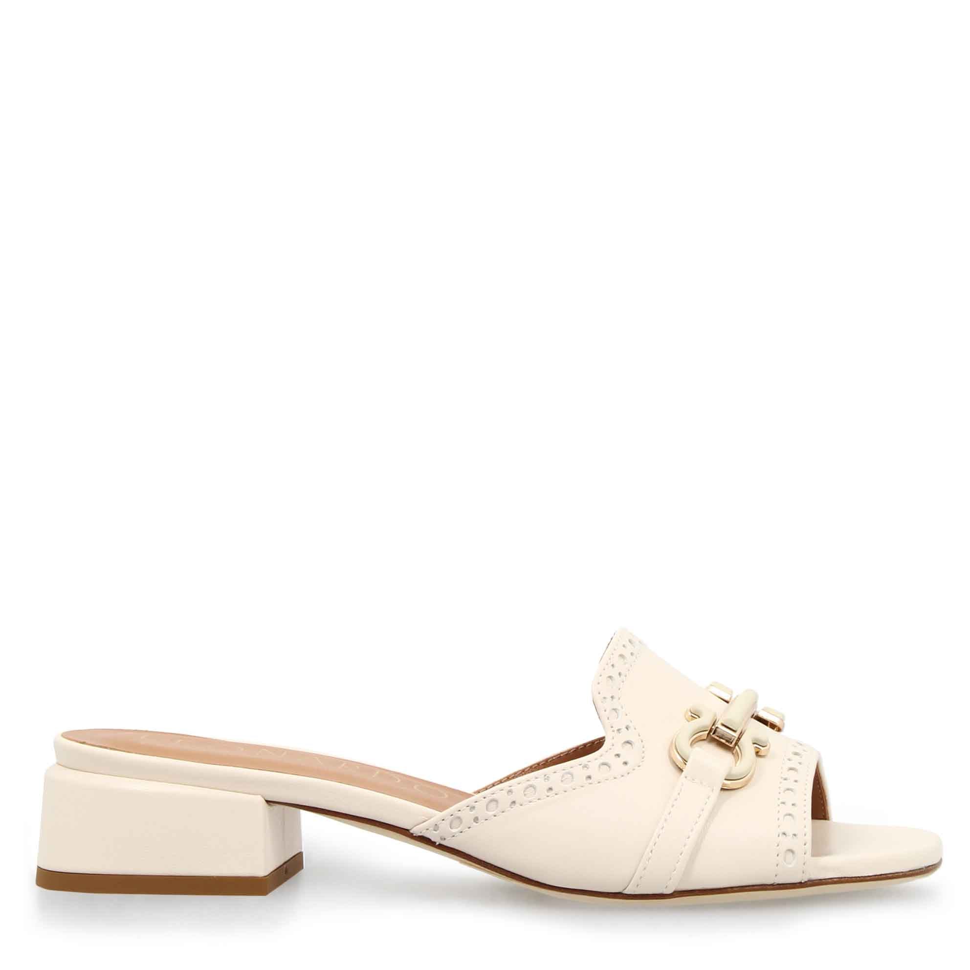 Women's handmade beige leather slide clog with clamp