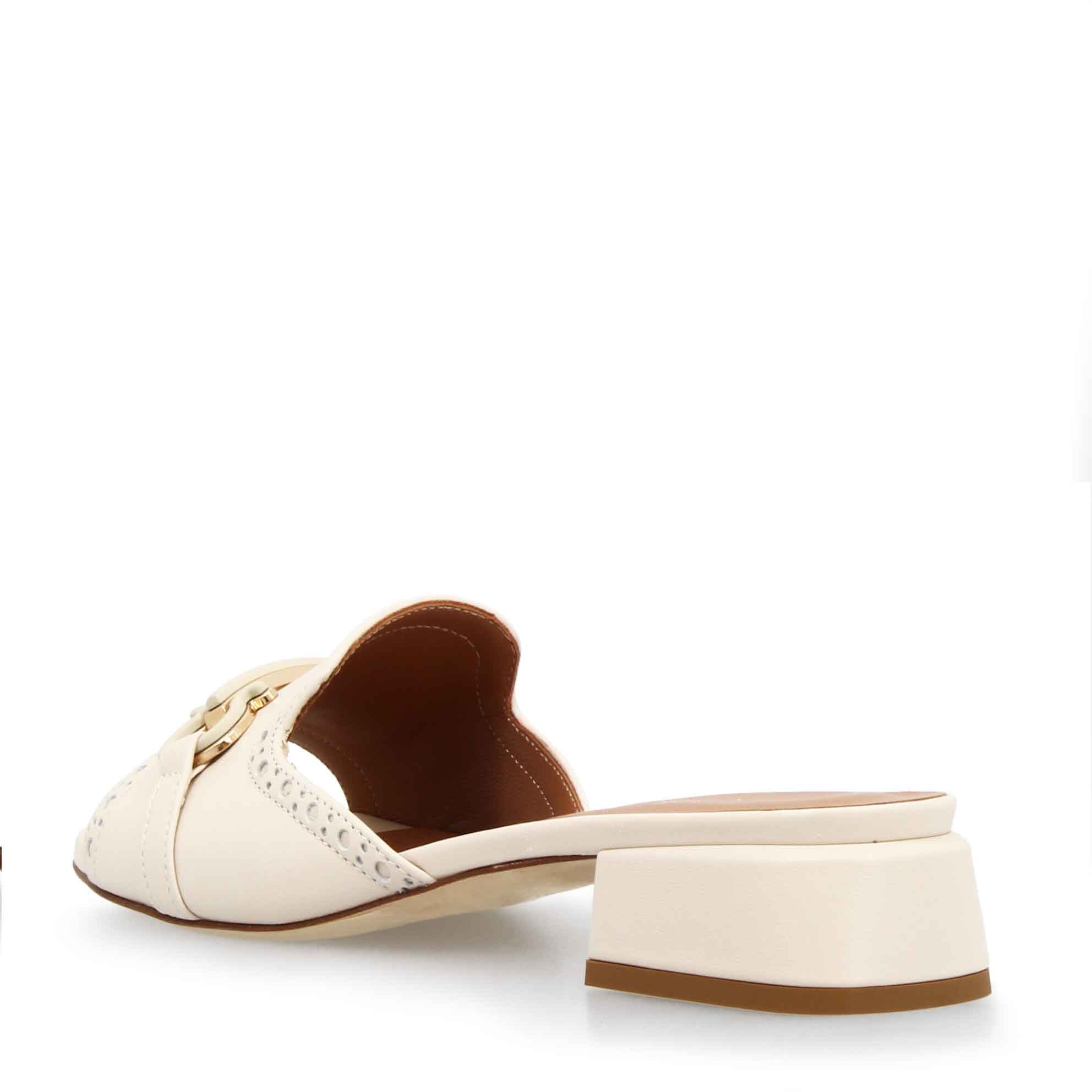 Women's handmade beige leather slide clog with clamp