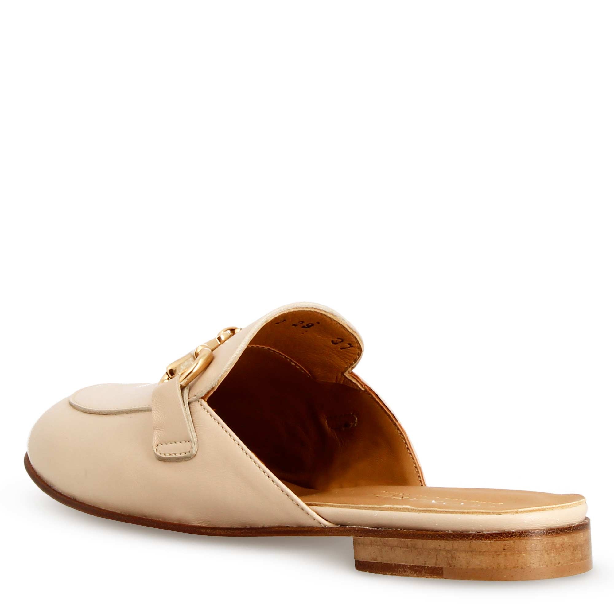 Sabot beige con fibbia dorata e fondo in vero cuoio - LeonardoShoes