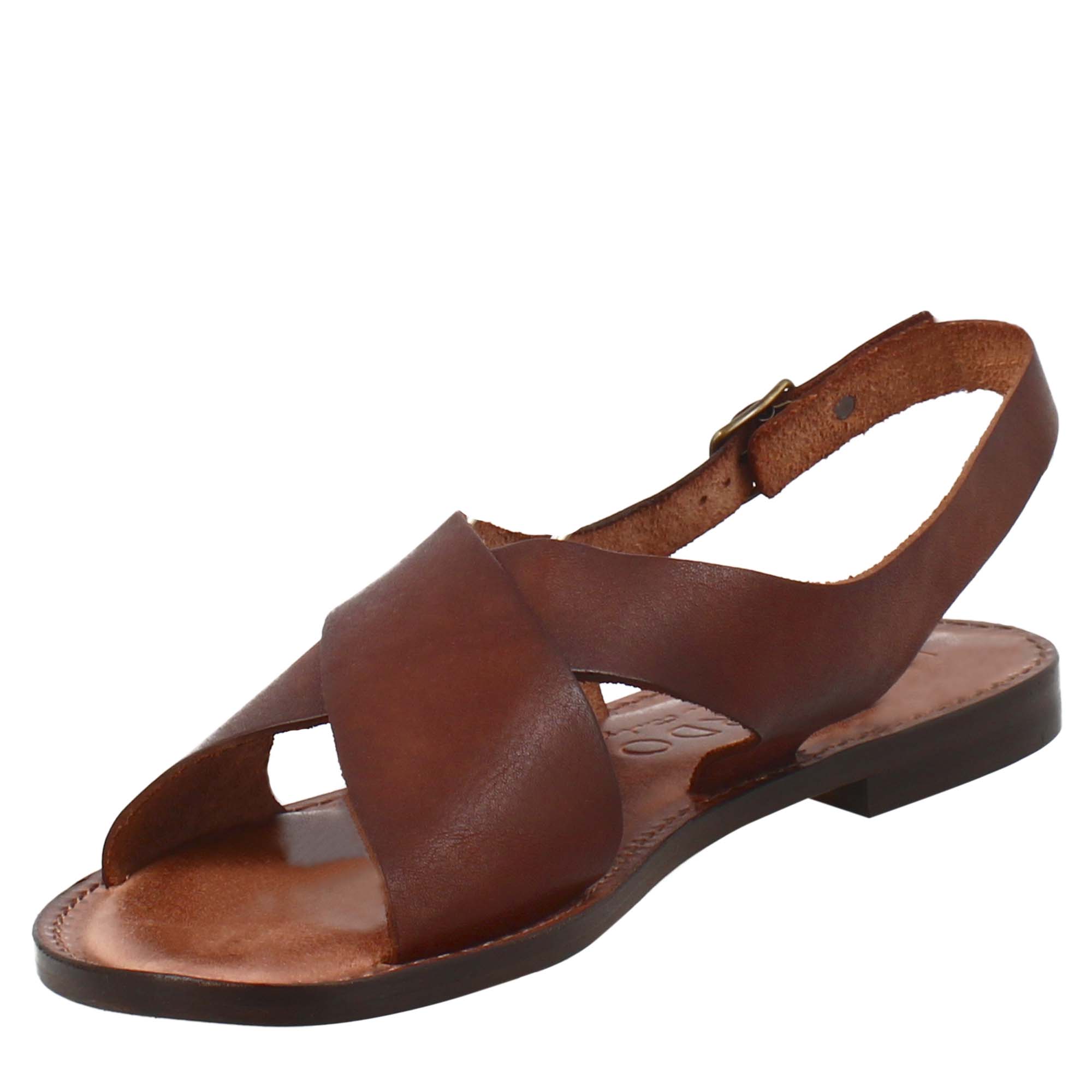Sandali Arcadia da donna stile romano antico in pelle marrone - LeonardoShoes