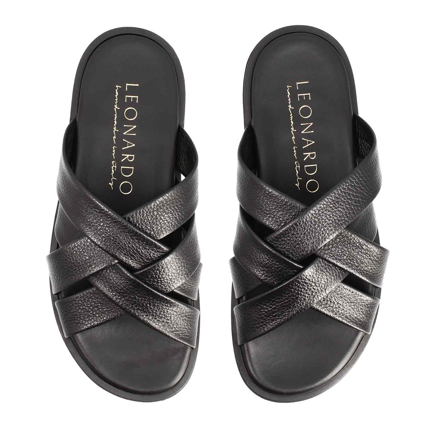 Perseo handmade mens sandals in black leather