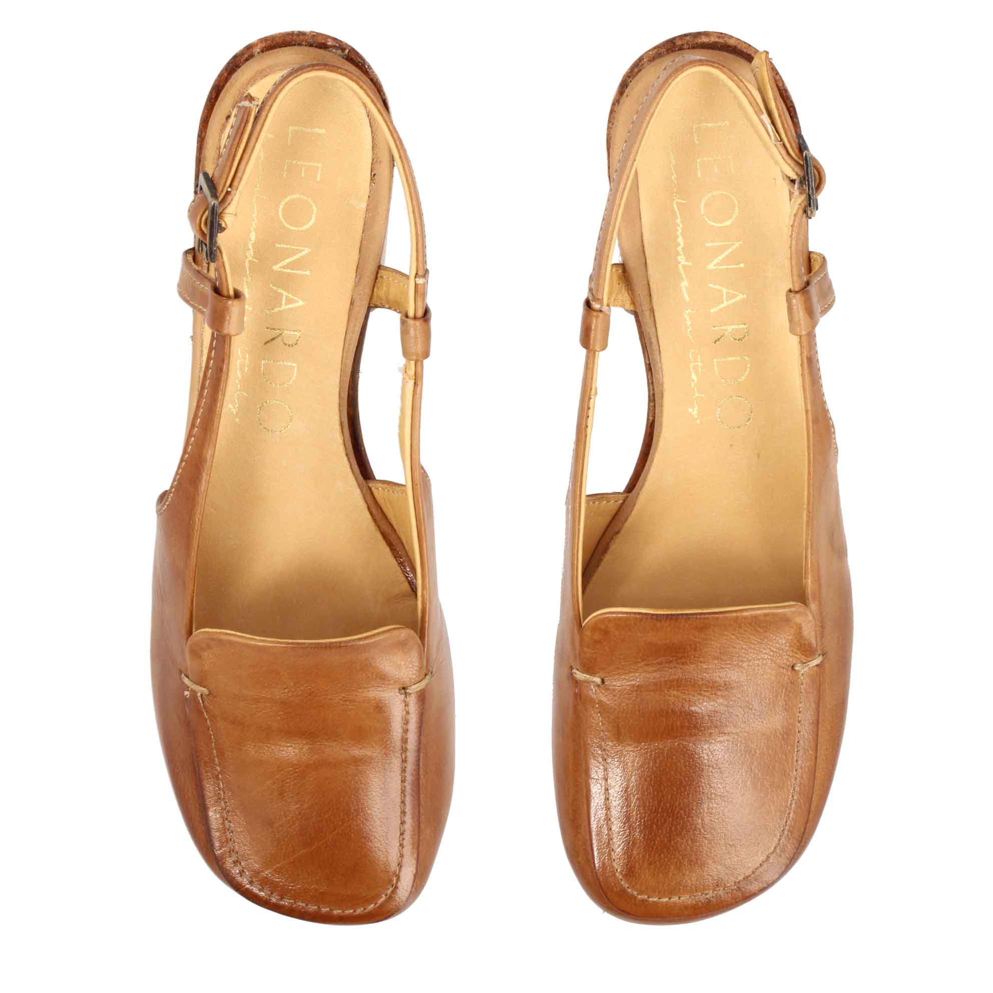 Handmade Brown Leather Square Toe Women's Sandal