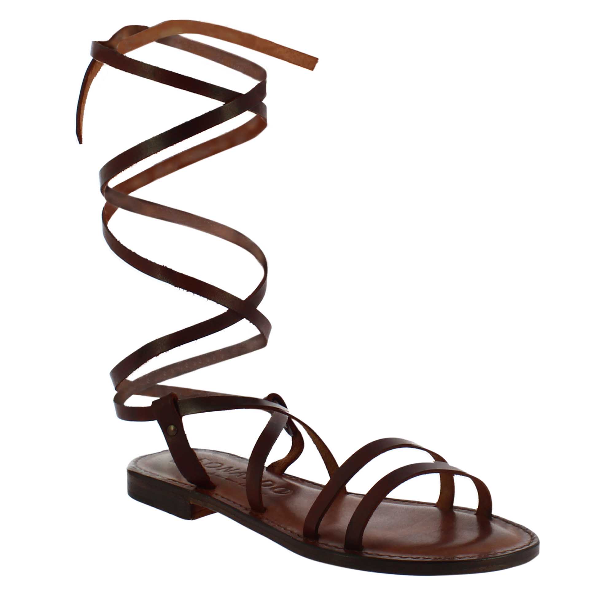 Sandales Lumina de style romain antique pour femmes en cuir marron