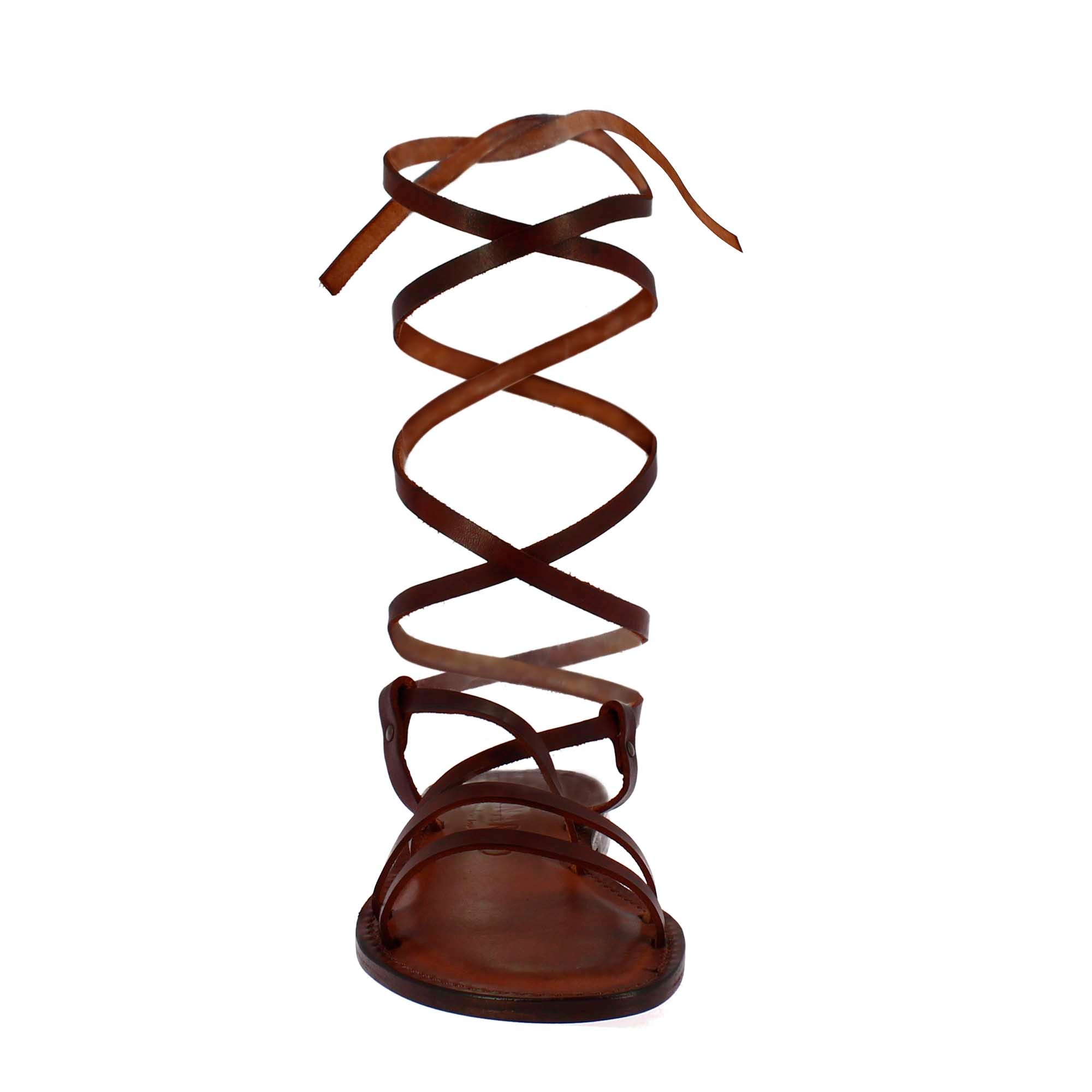 Sandales Lumina de style romain antique pour femmes en cuir marron