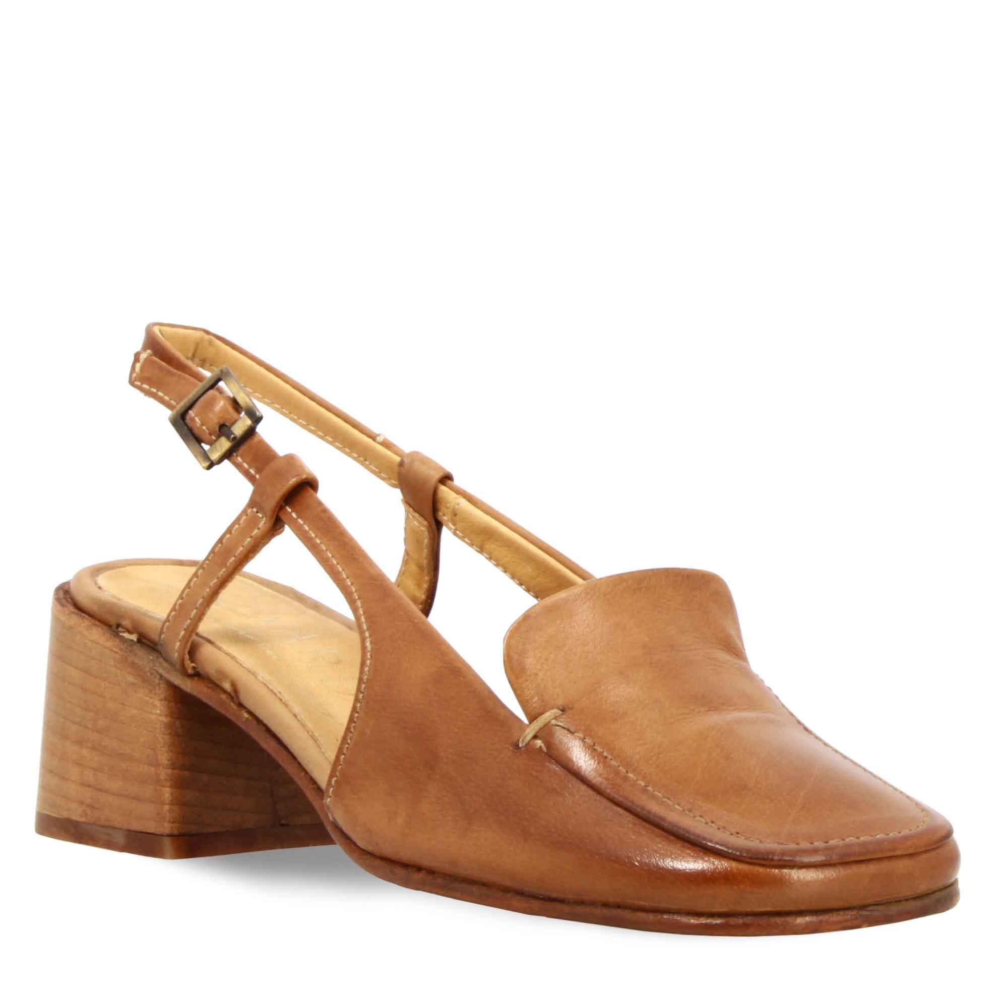 Handmade Brown Leather Square Toe Women's Sandal