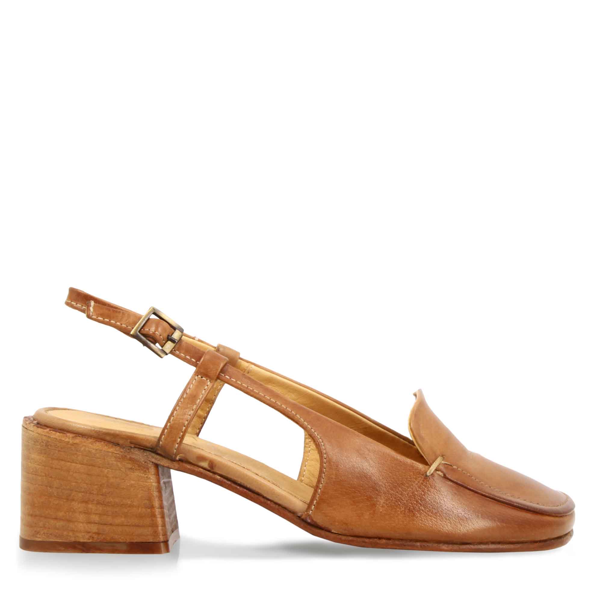 Handmade Brown Leather Square Toe Women's Sandal