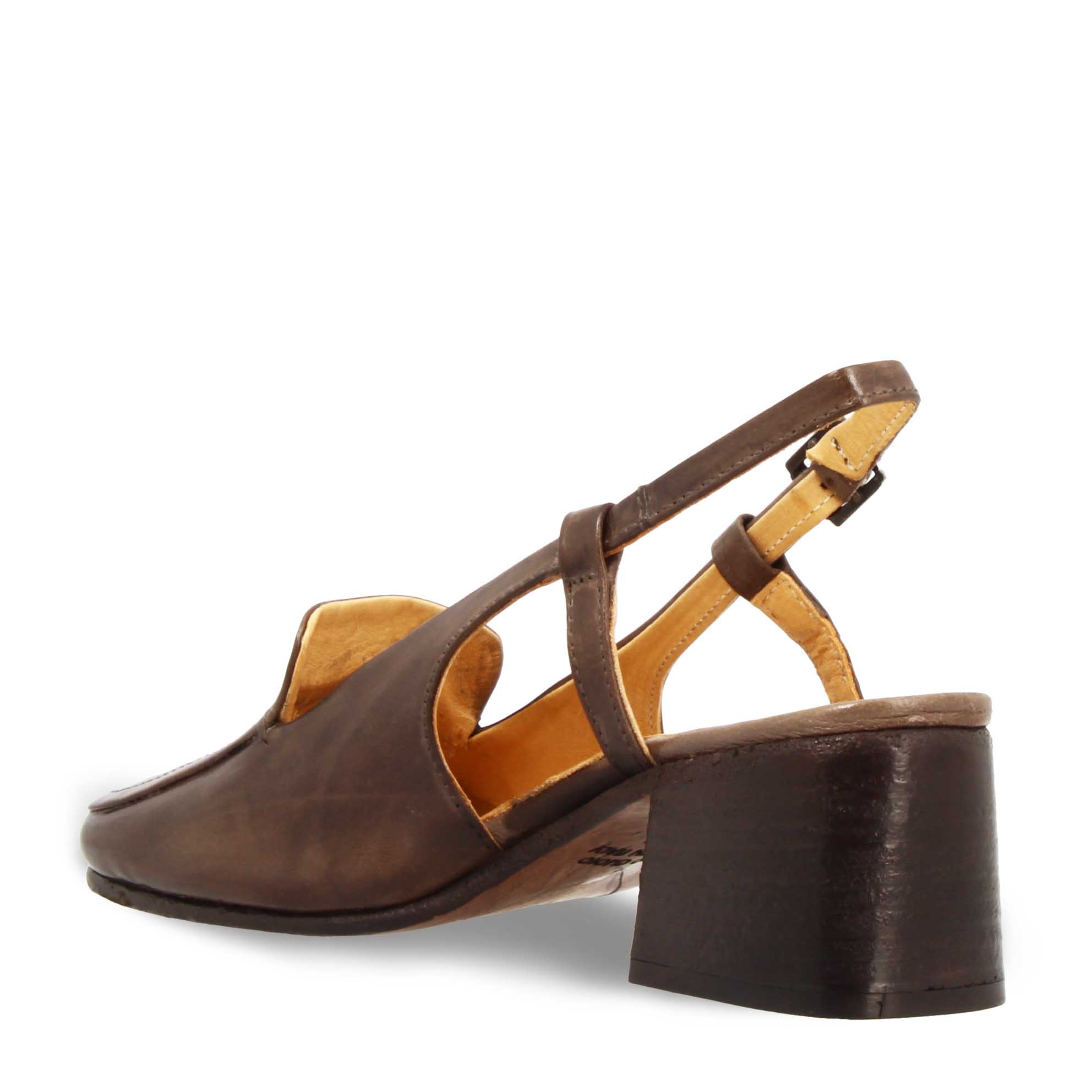 Sandale à bout carré en cuir marron foncé pour femme fabriquée à la main