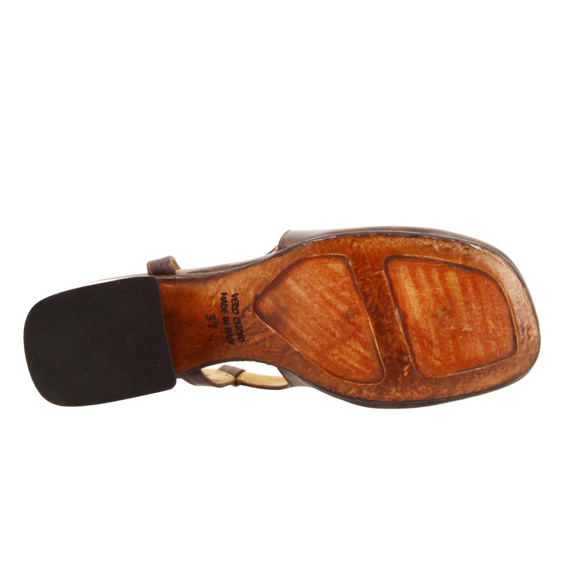 Sandale à bout carré en cuir marron foncé pour femme fabriquée à la main
