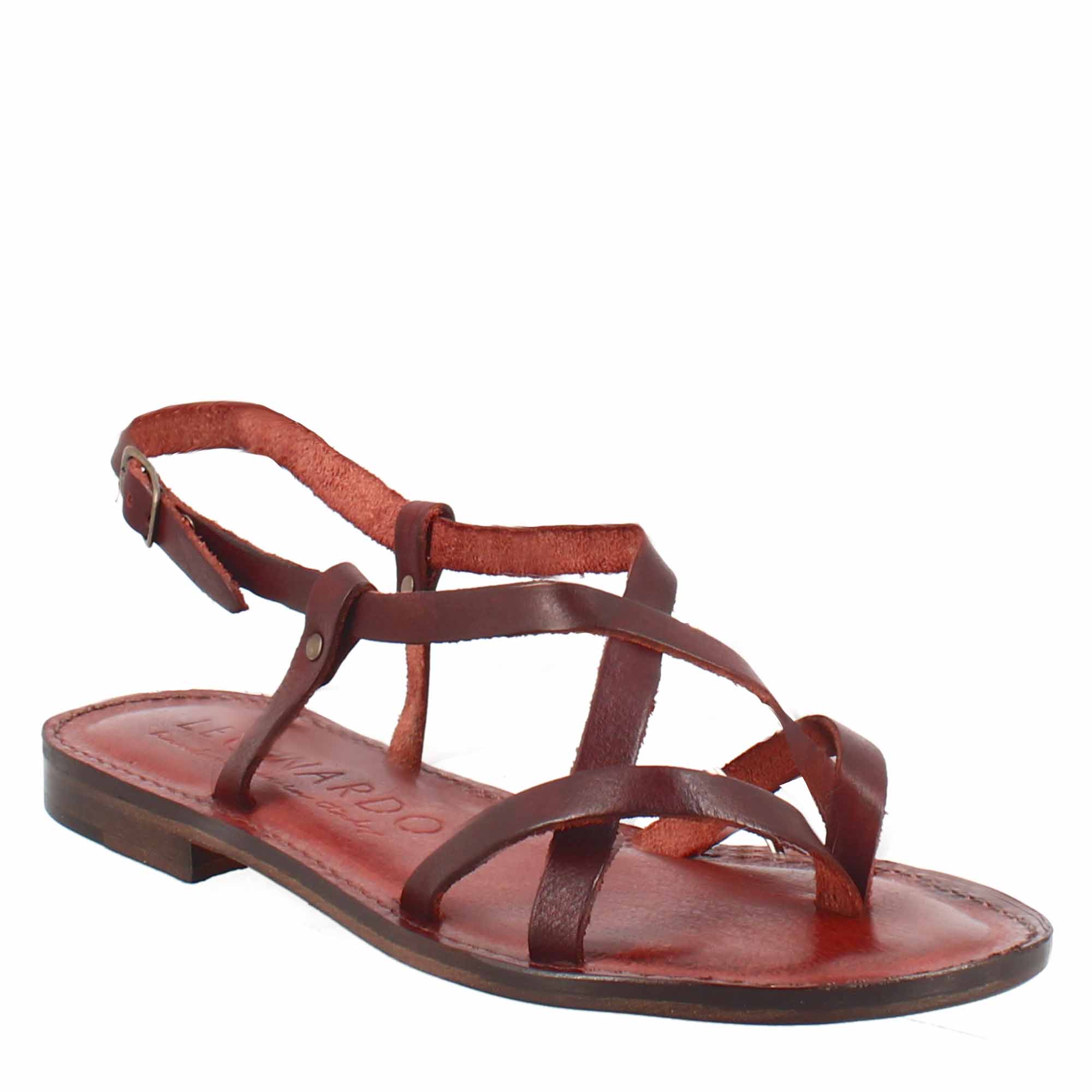 Sandali Solace da donna stile romano antico in pelle marrone - LeonardoShoes