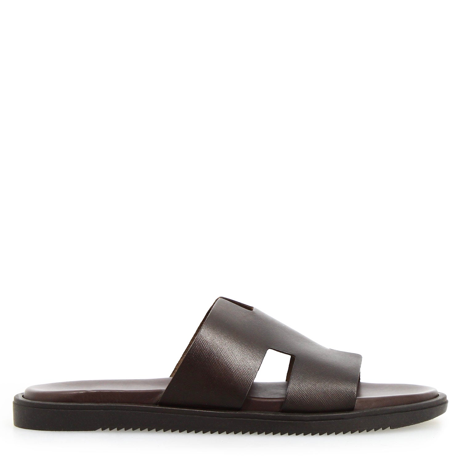 Men's sandals in dark brown embossed leather