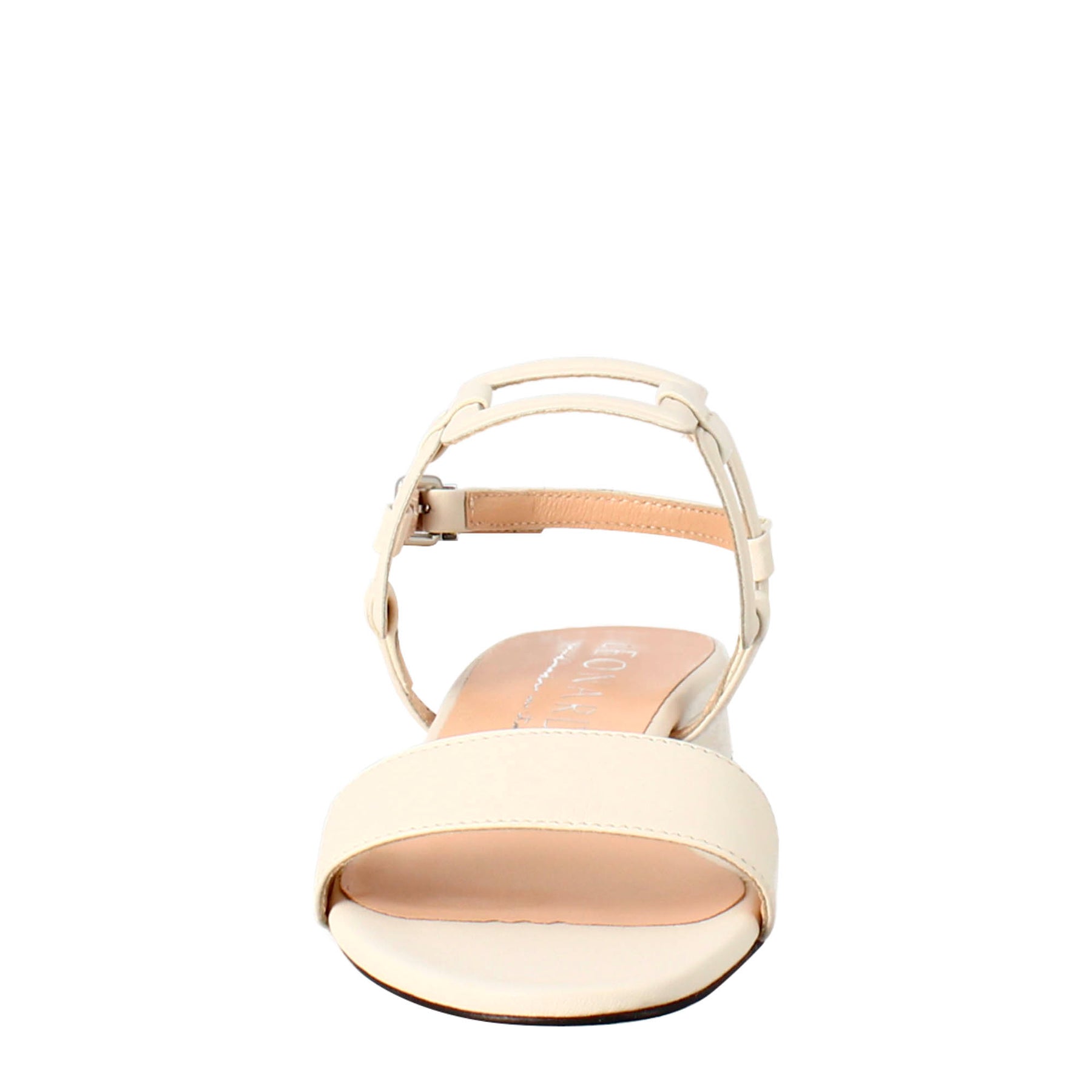 Woman's open sandal with low heel in cream leather