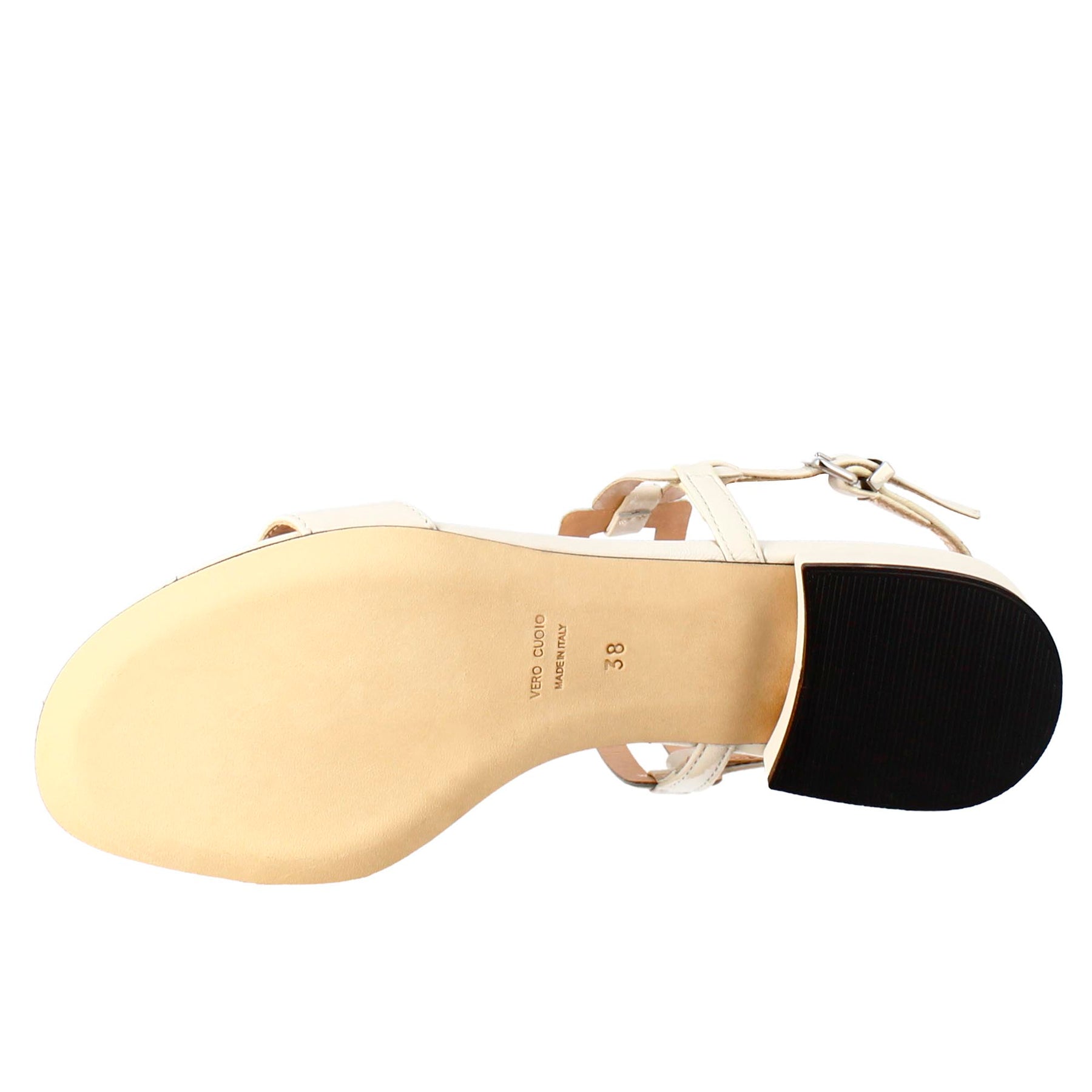 Woman's open sandal with low heel in cream leather