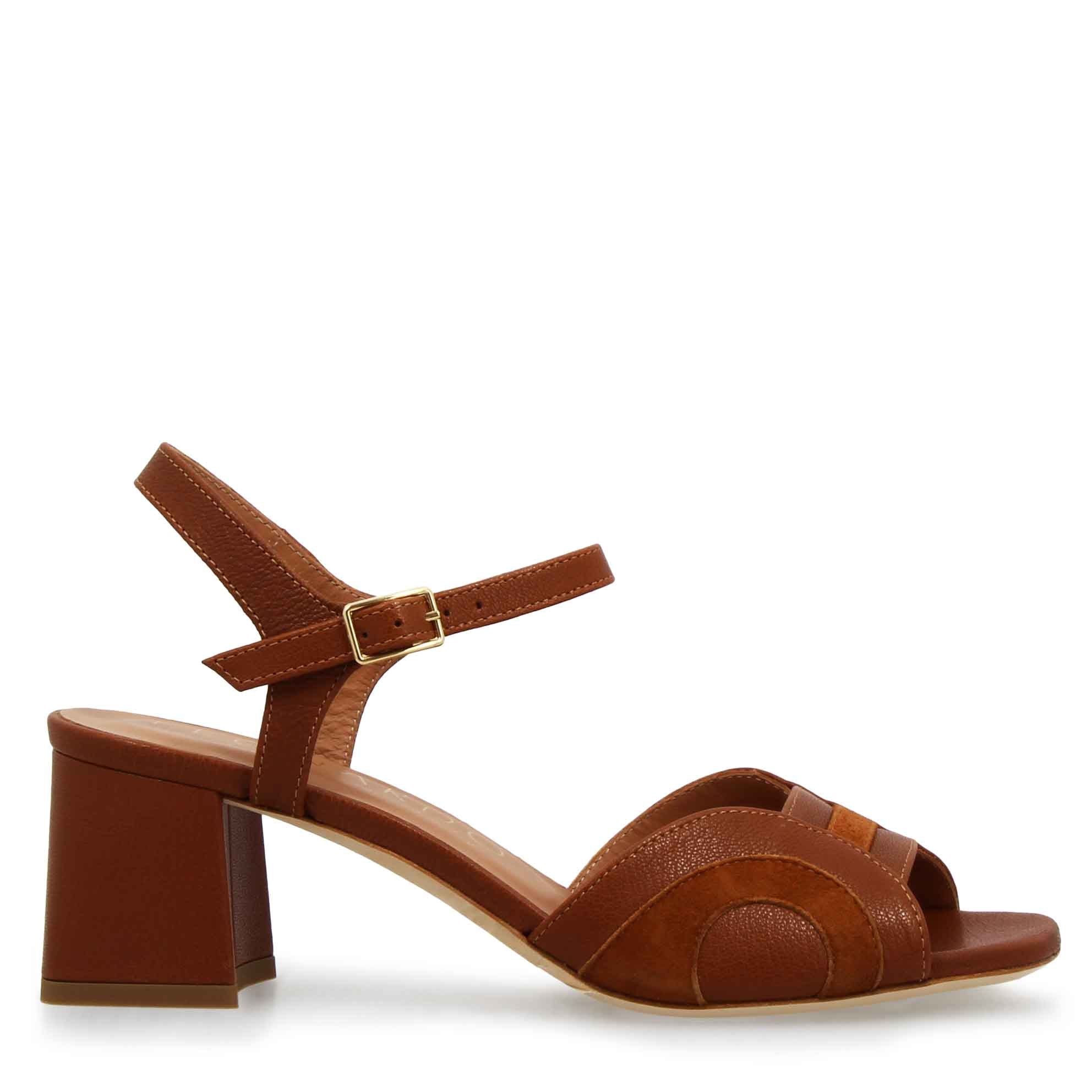 Handmade brown leather women's sandal high heel