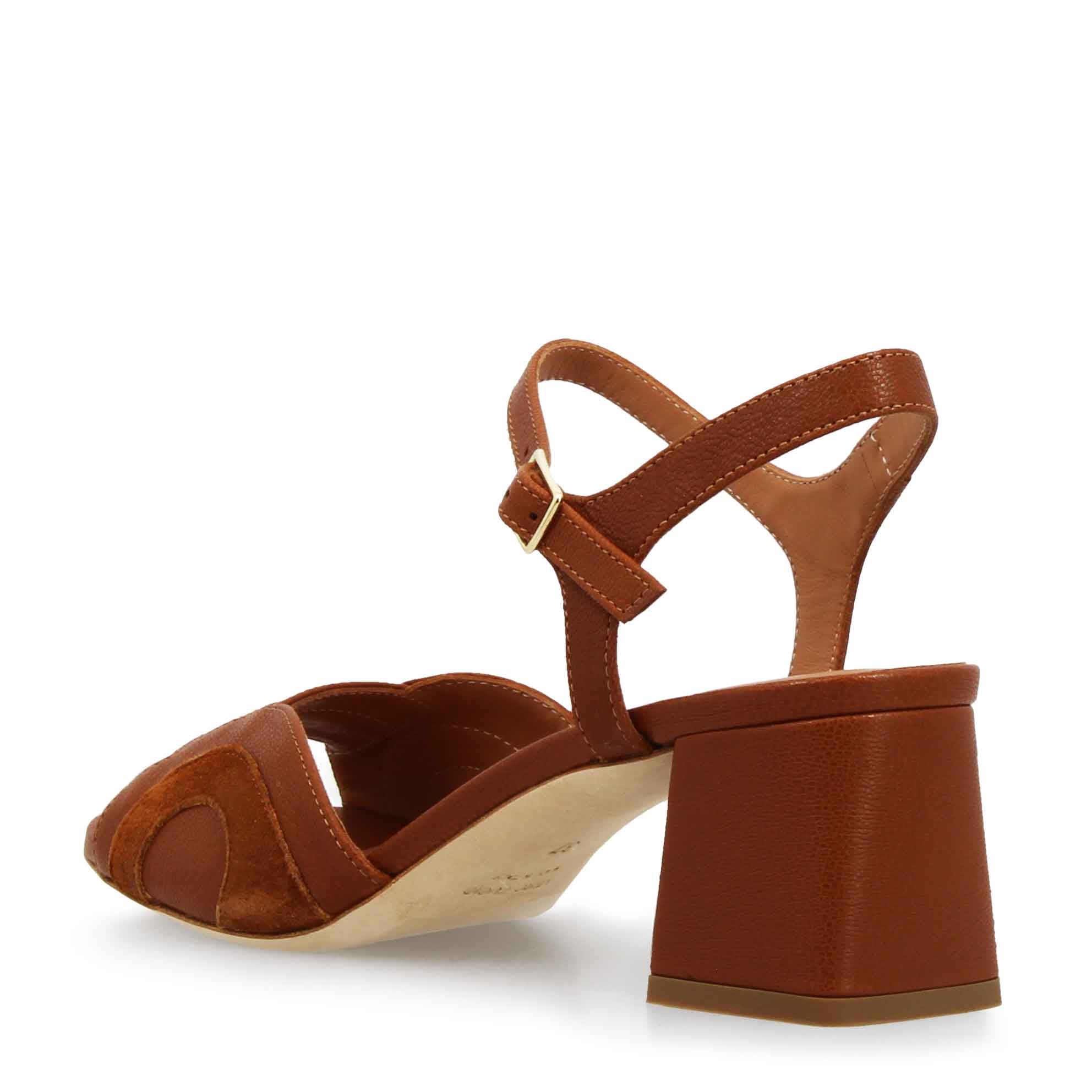 Handmade brown leather women's sandal high heel