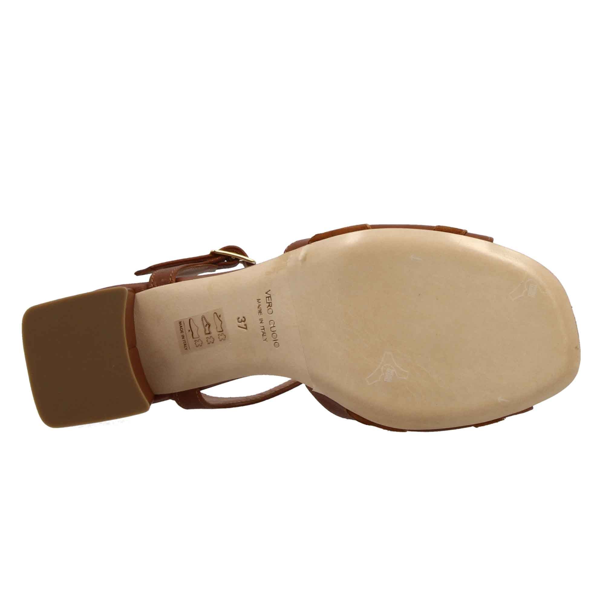 Handmade brown leather women's sandal high heel