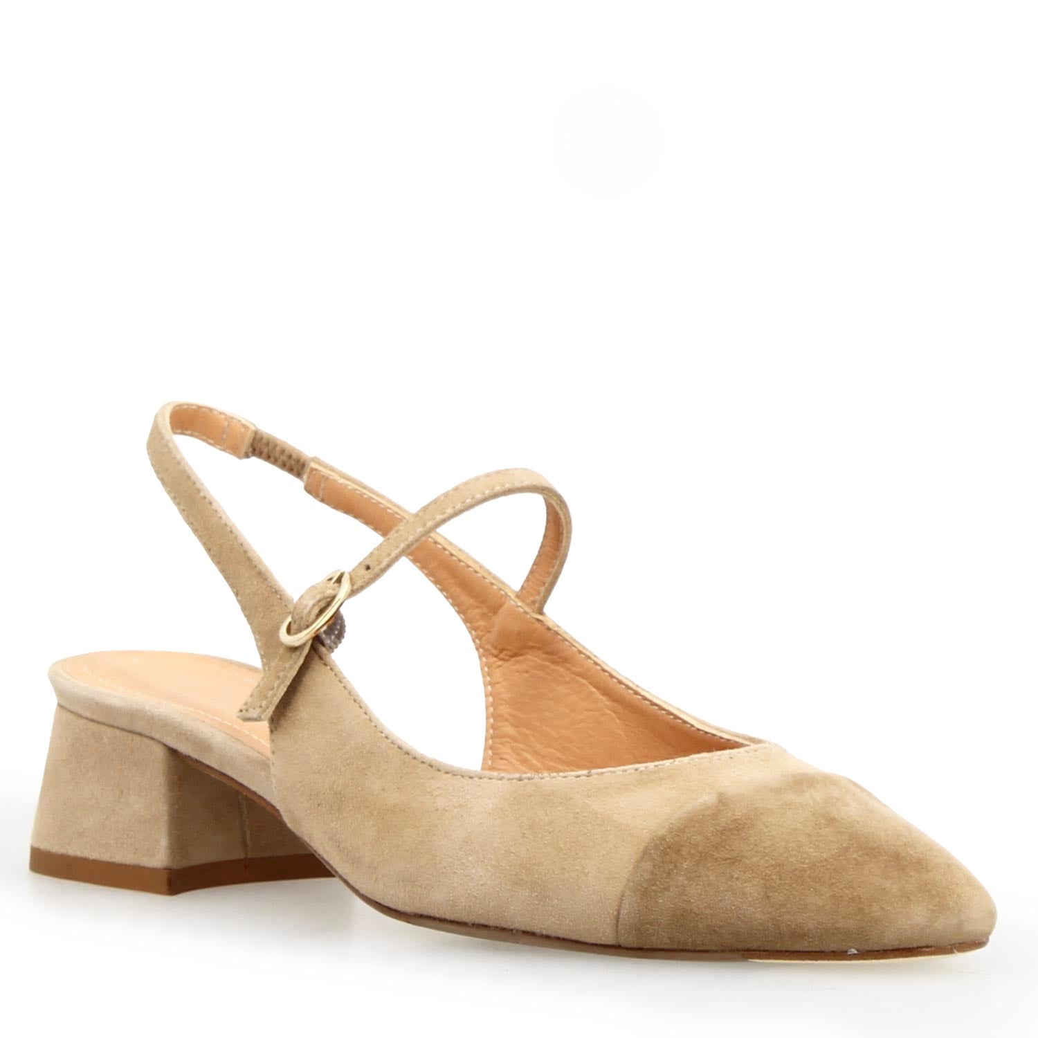 Women's mid heel beige suede sandal Cornelia