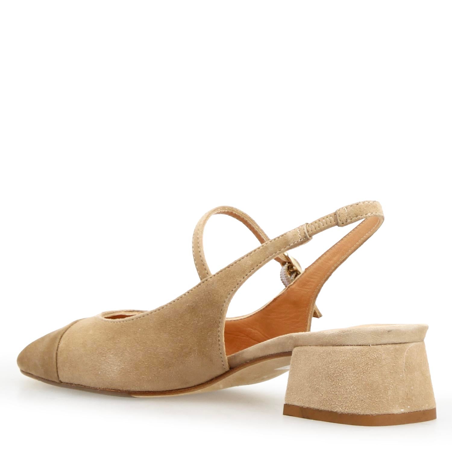 Women's mid heel beige suede sandal Cornelia