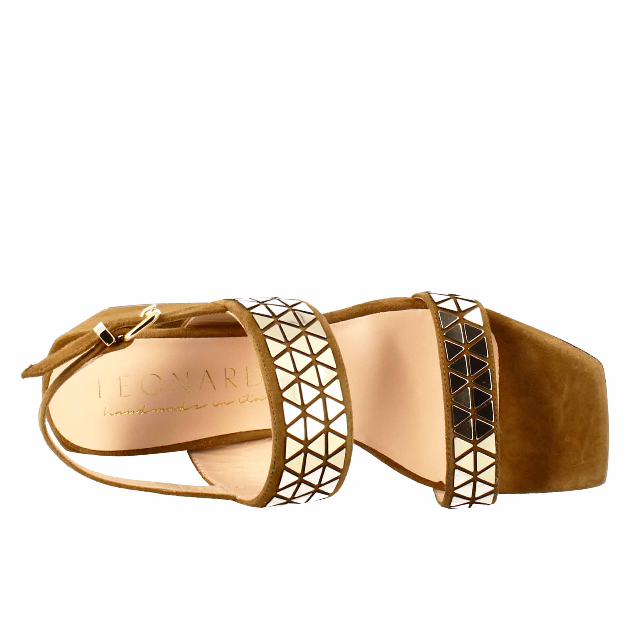 Women's sandal in brown suede with applied glitter