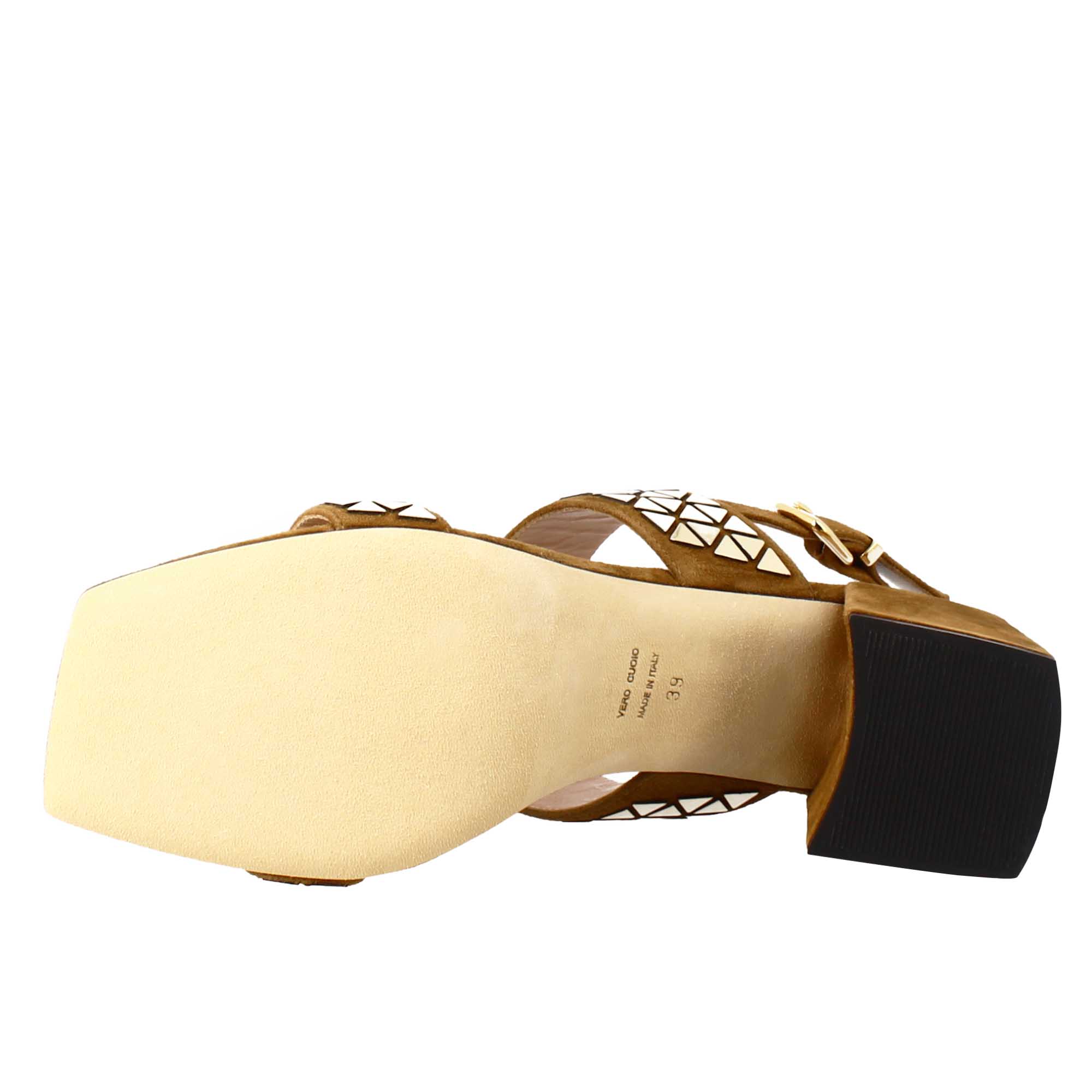 Women's sandal in brown suede with applied glitter