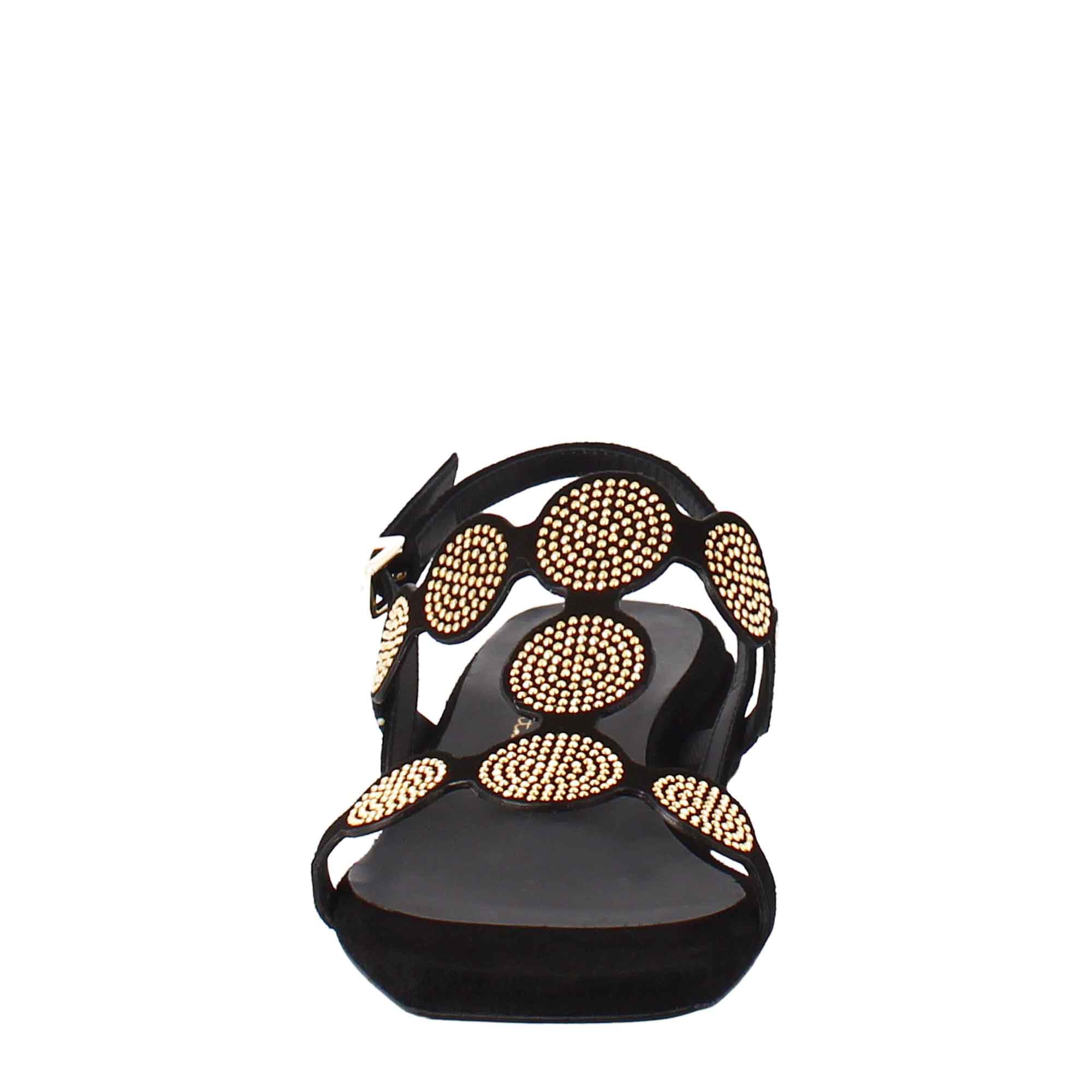 Sandale pour femme de forme carrée en daim noir avec paillettes