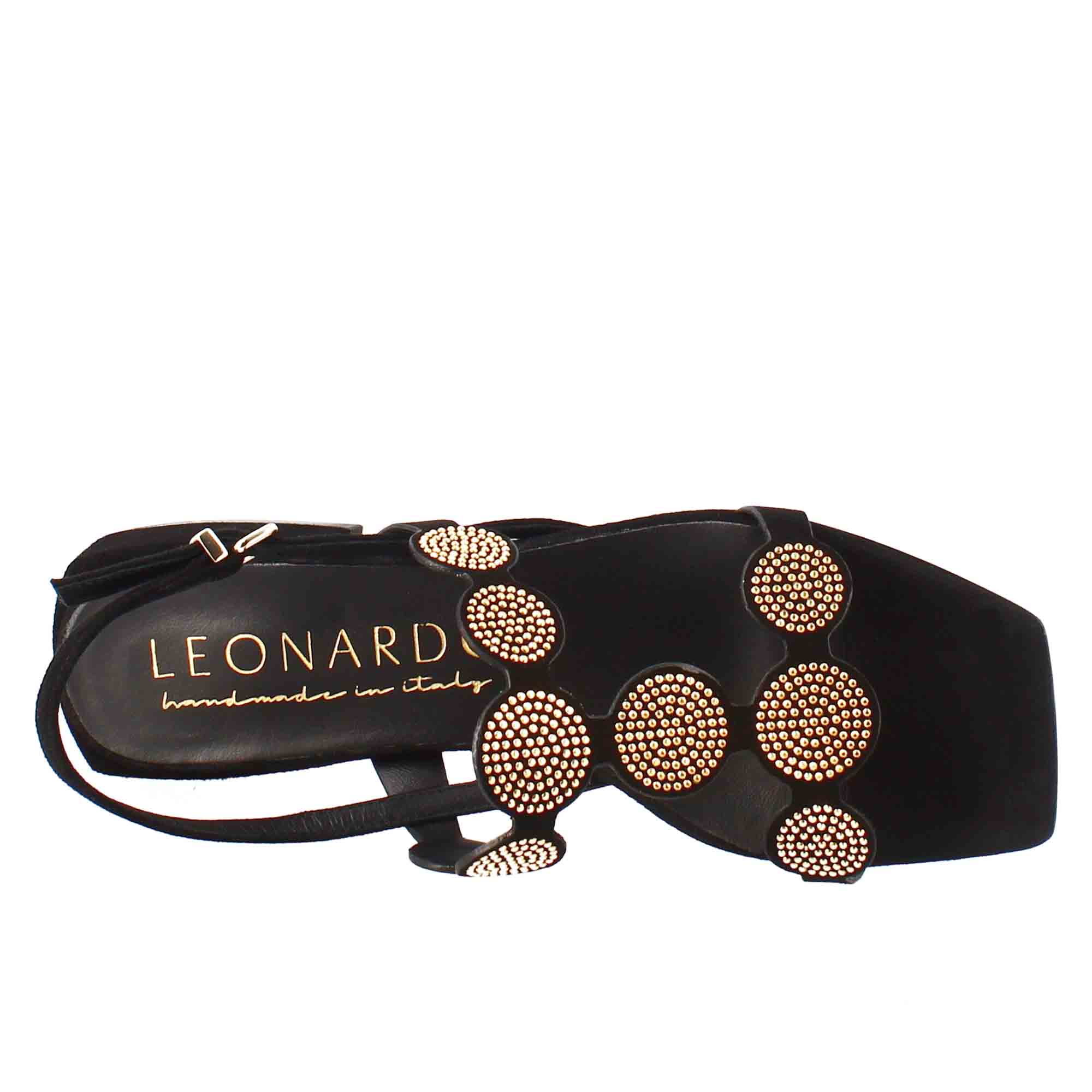 Sandale pour femme de forme carrée en daim noir avec paillettes