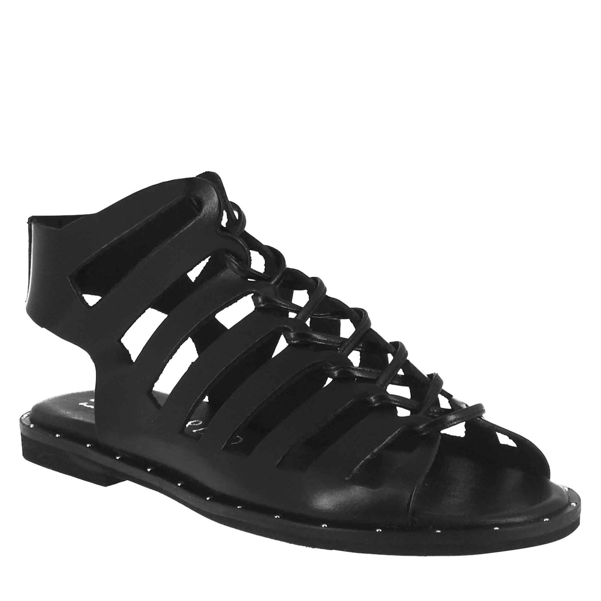 Women's gladiator sandal with handmade laces in black leather 