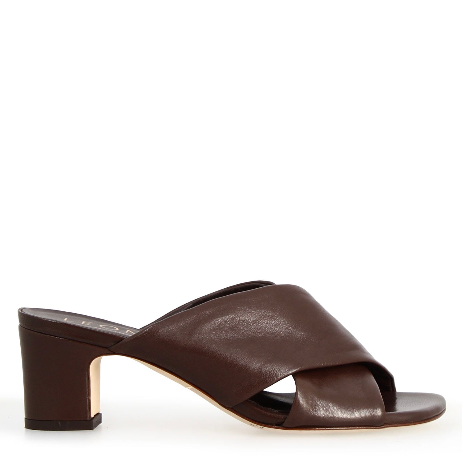 Sandalo mules da donna Antiochia in pelle marrone scuro