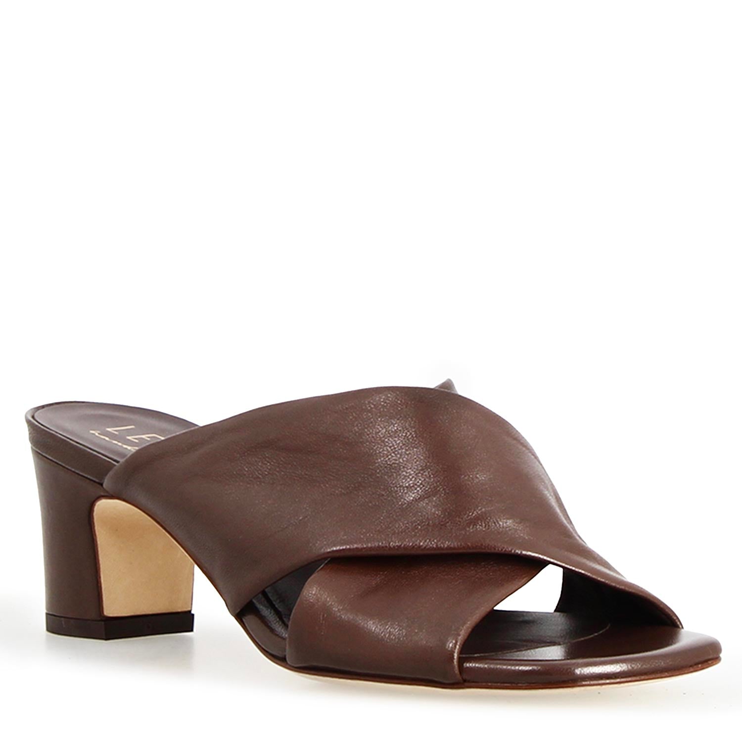 Sandalo mules da donna Antiochia in pelle marrone scuro